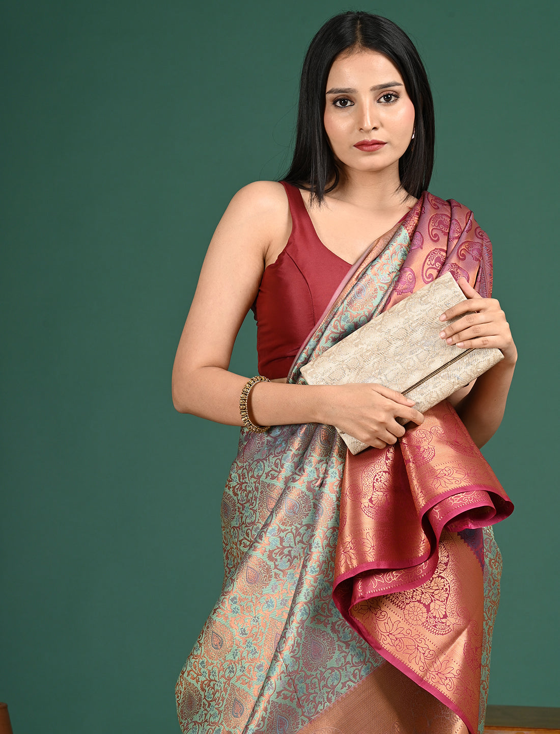 Aabha Green Art Silk Pattu Saree