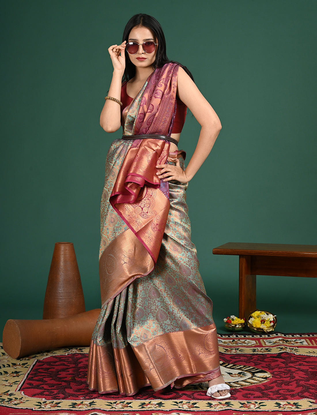 Aabha Green Art Silk Pattu Saree