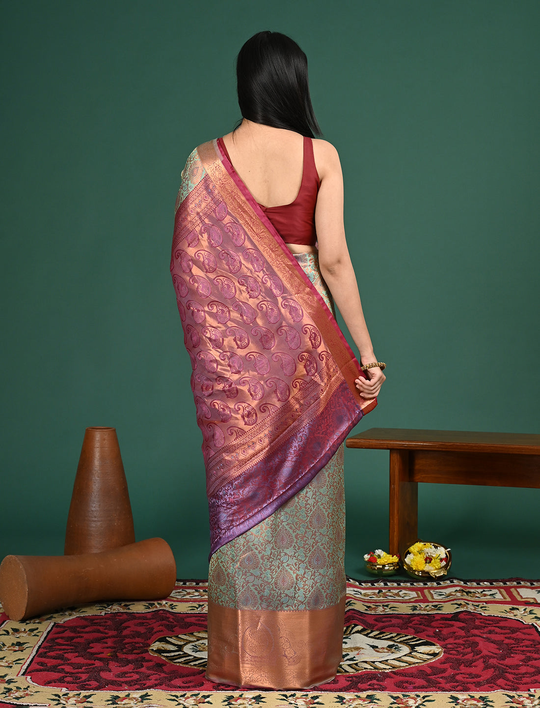 Aabha Green Art Silk Pattu Saree