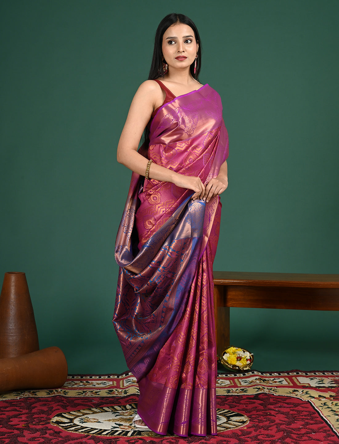 Aabha Purple Art Silk Pattu Saree