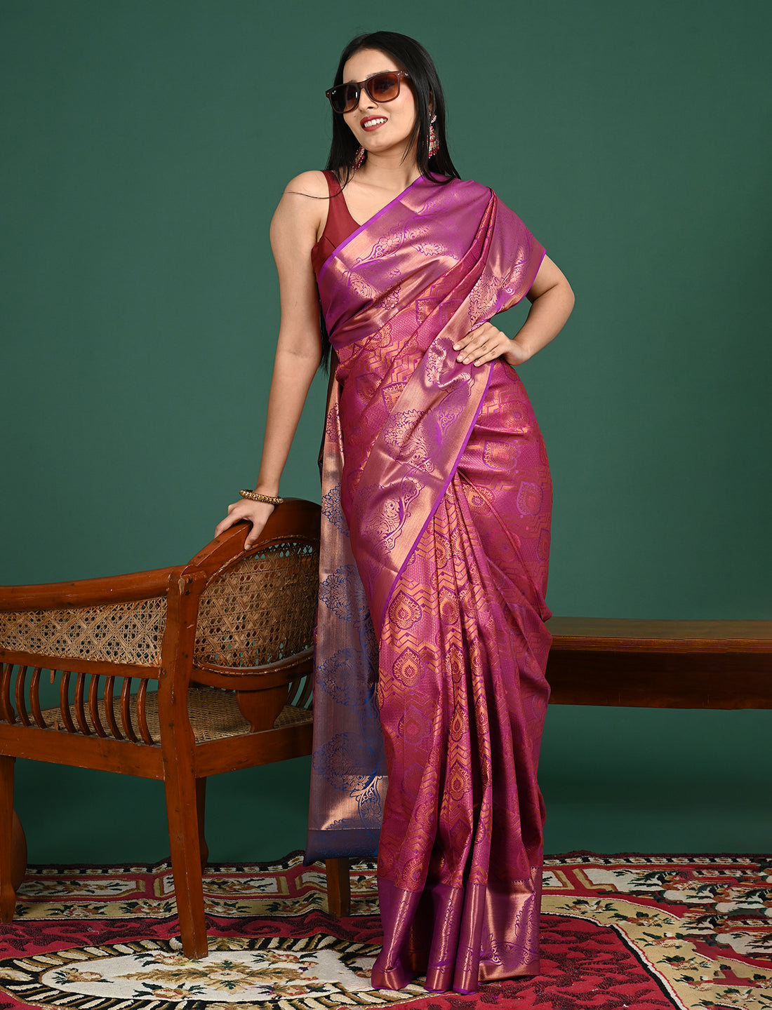 Aabha Purple Art Silk Pattu Saree