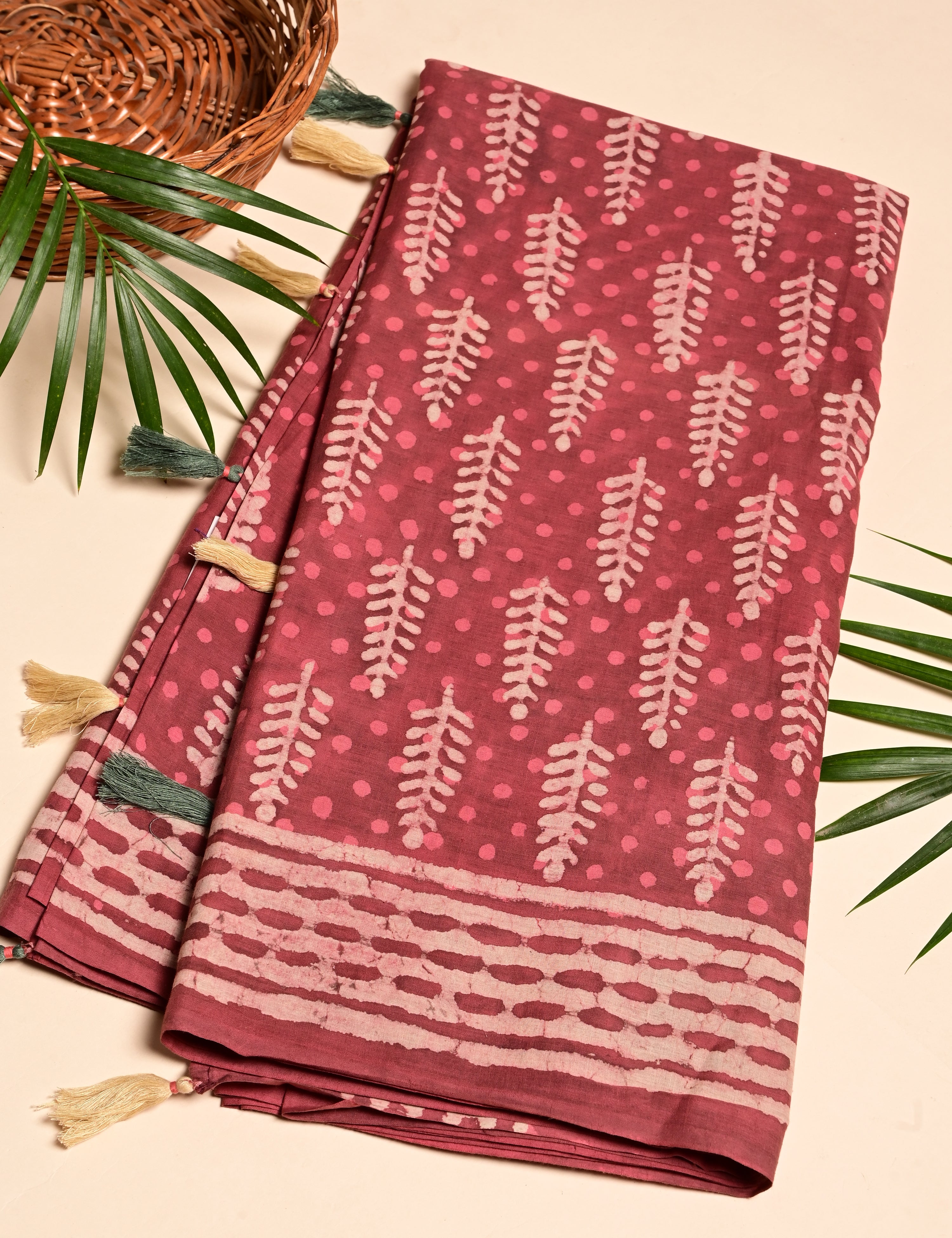 Nisarga Coral Bagru Saree