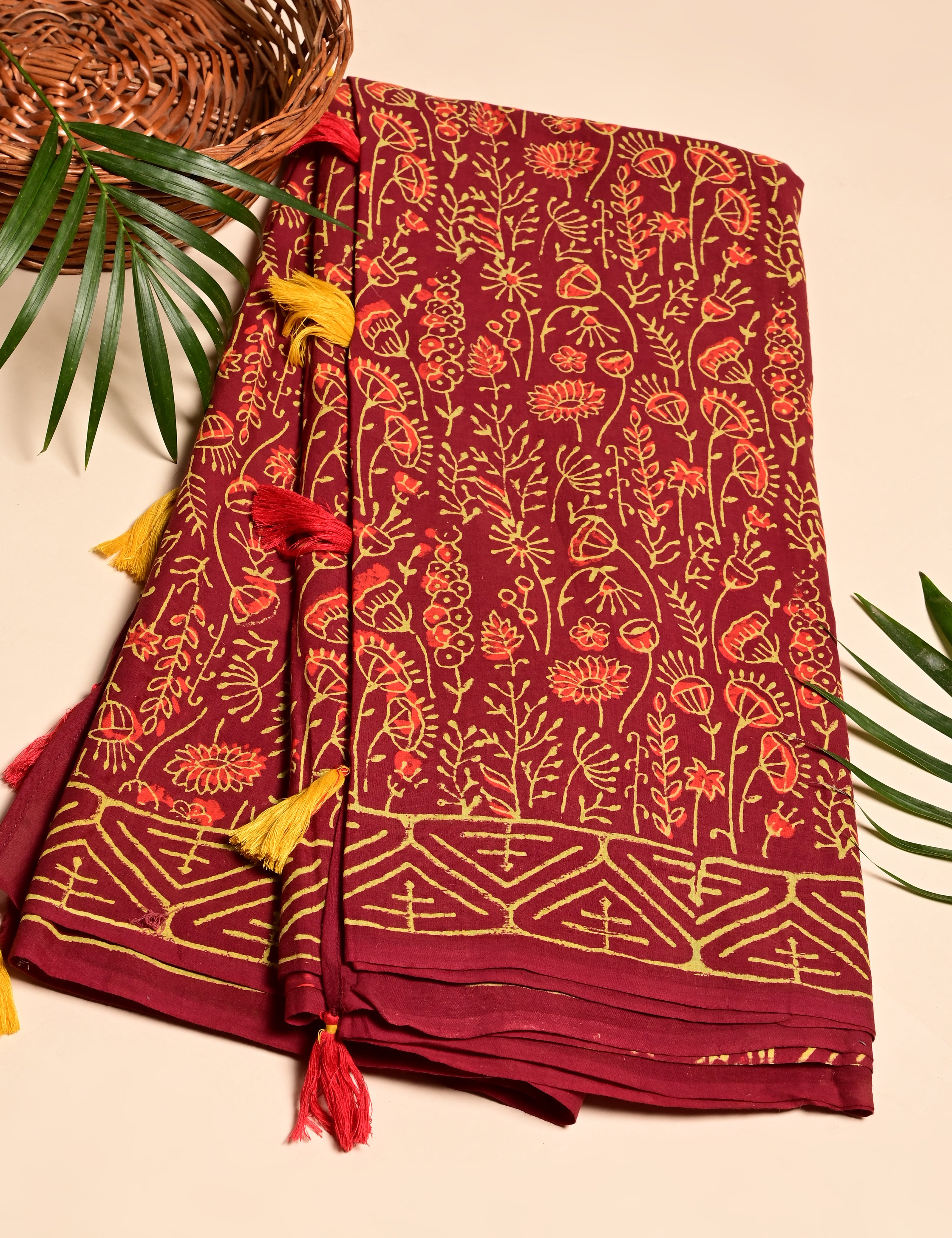 Nisarga Maroon Bagru Saree