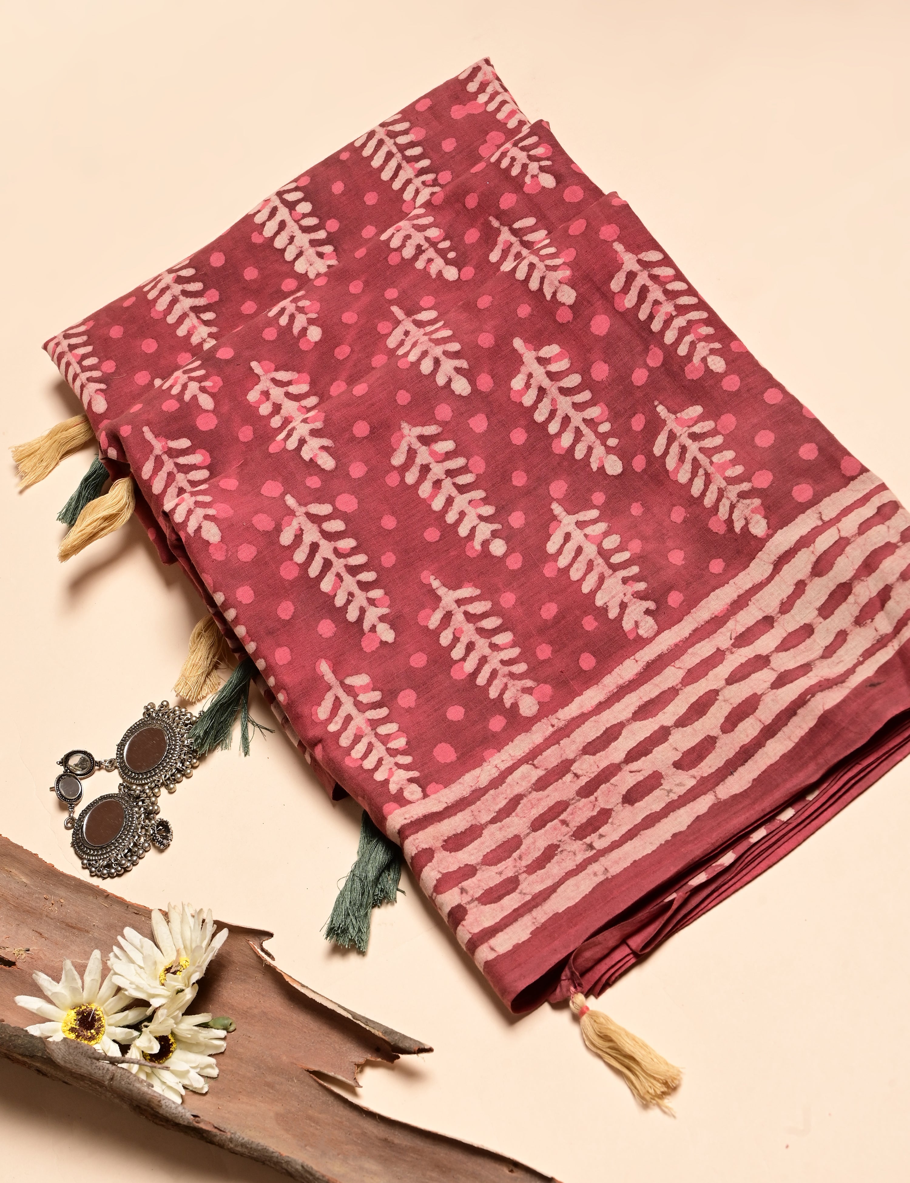 Nisarga Coral Bagru Saree