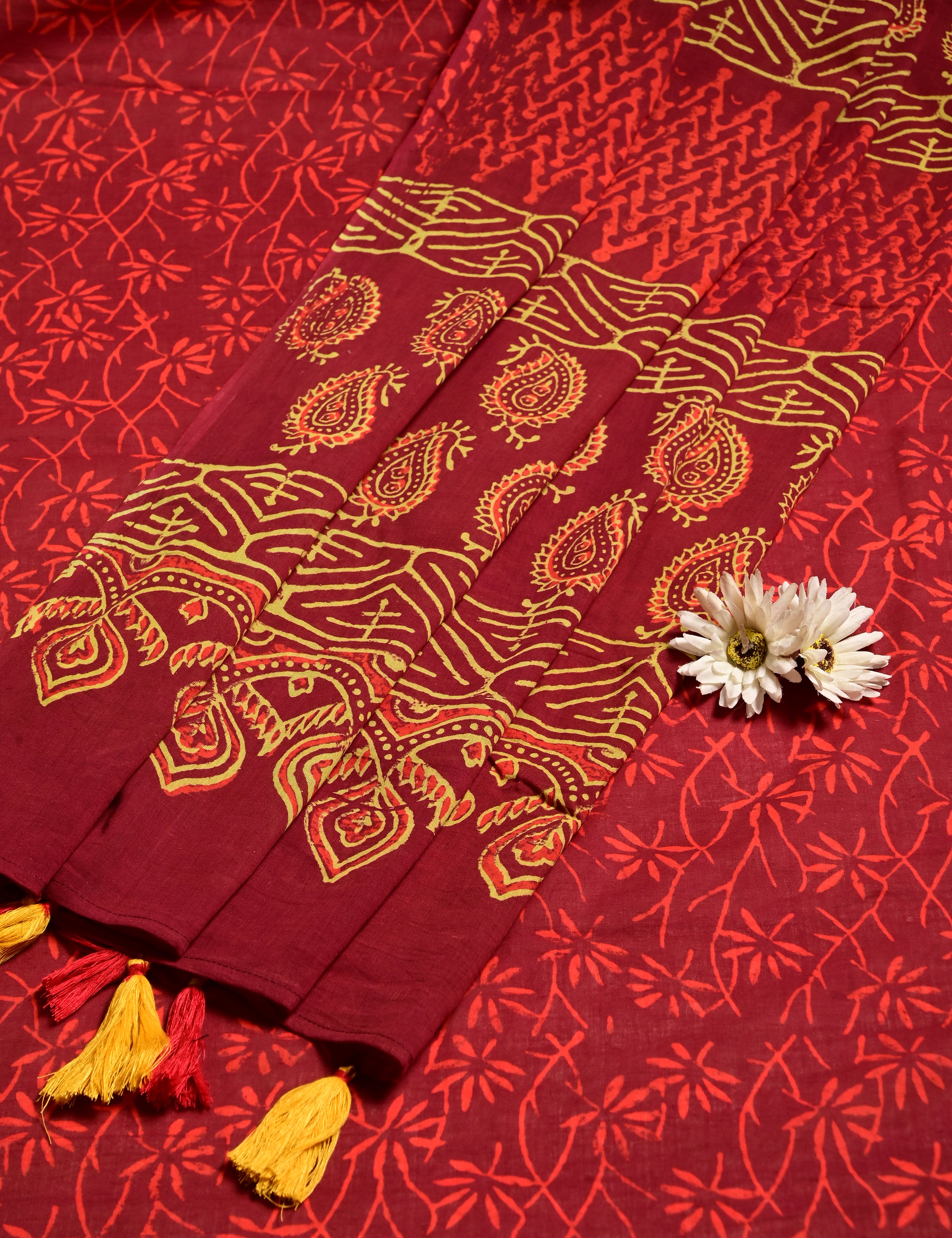 Nisarga Maroon Bagru Saree