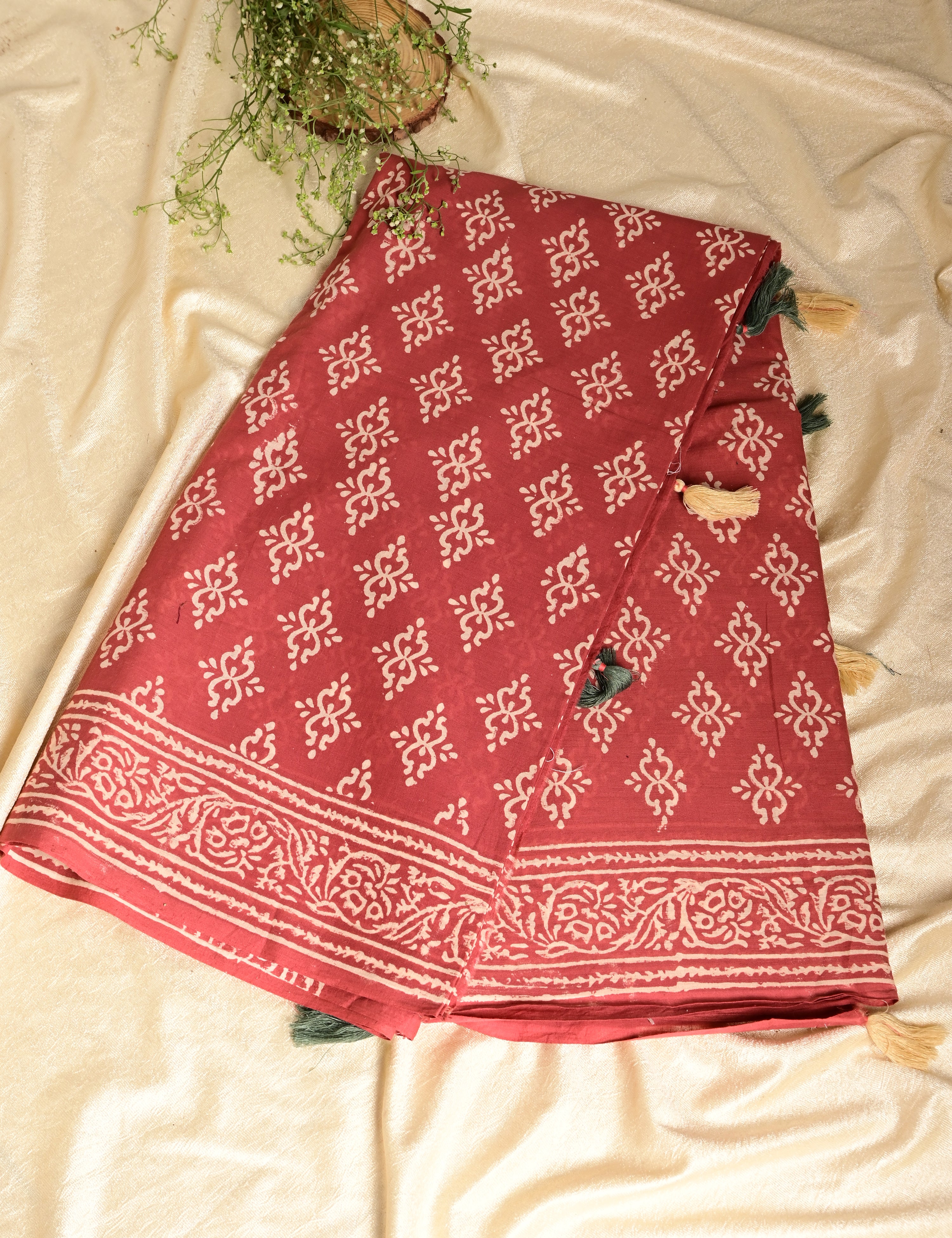 Nisarga Coral Bagru Saree