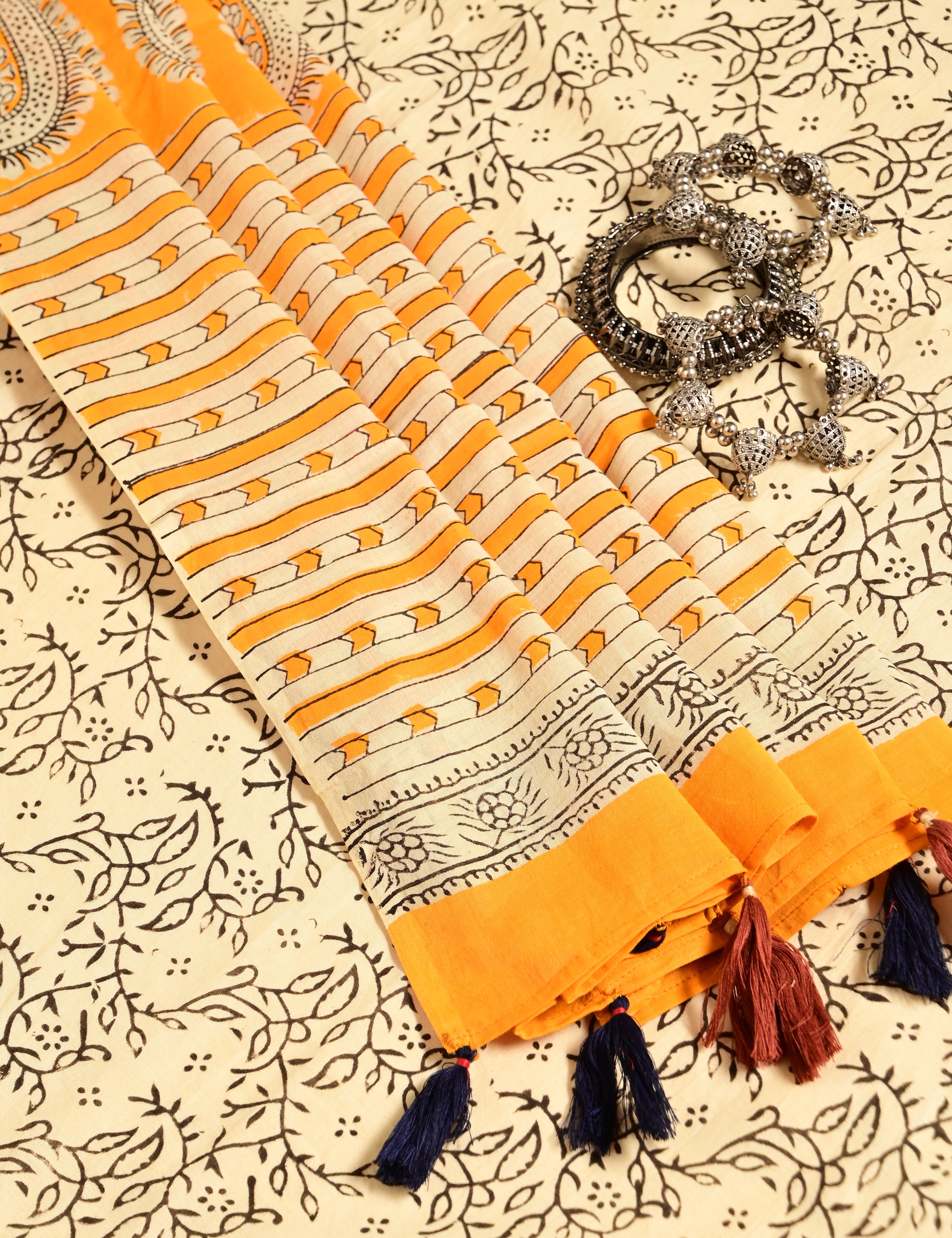 Nisarga Yellow Bagru Saree