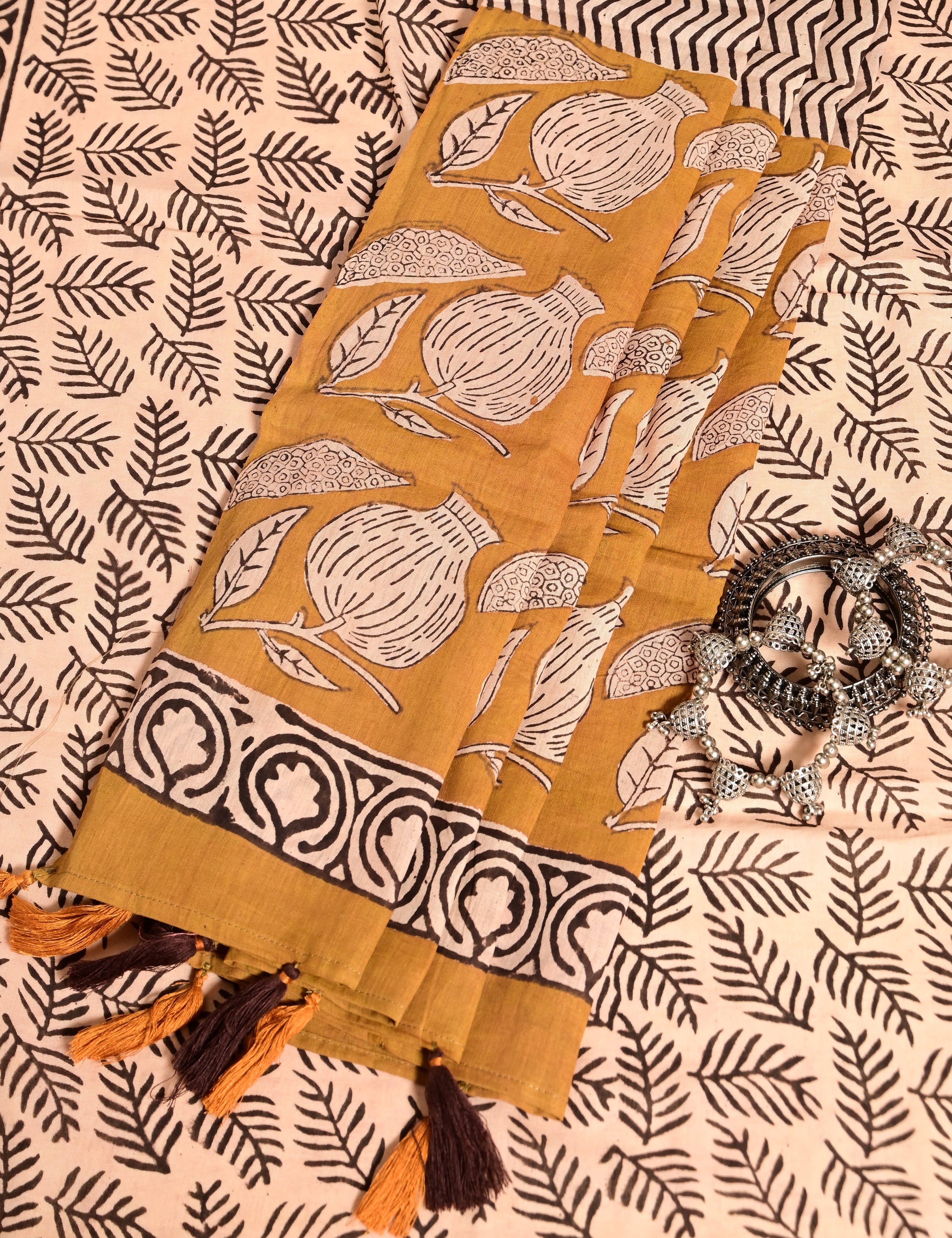 Nisarga Mustard Bagru Saree