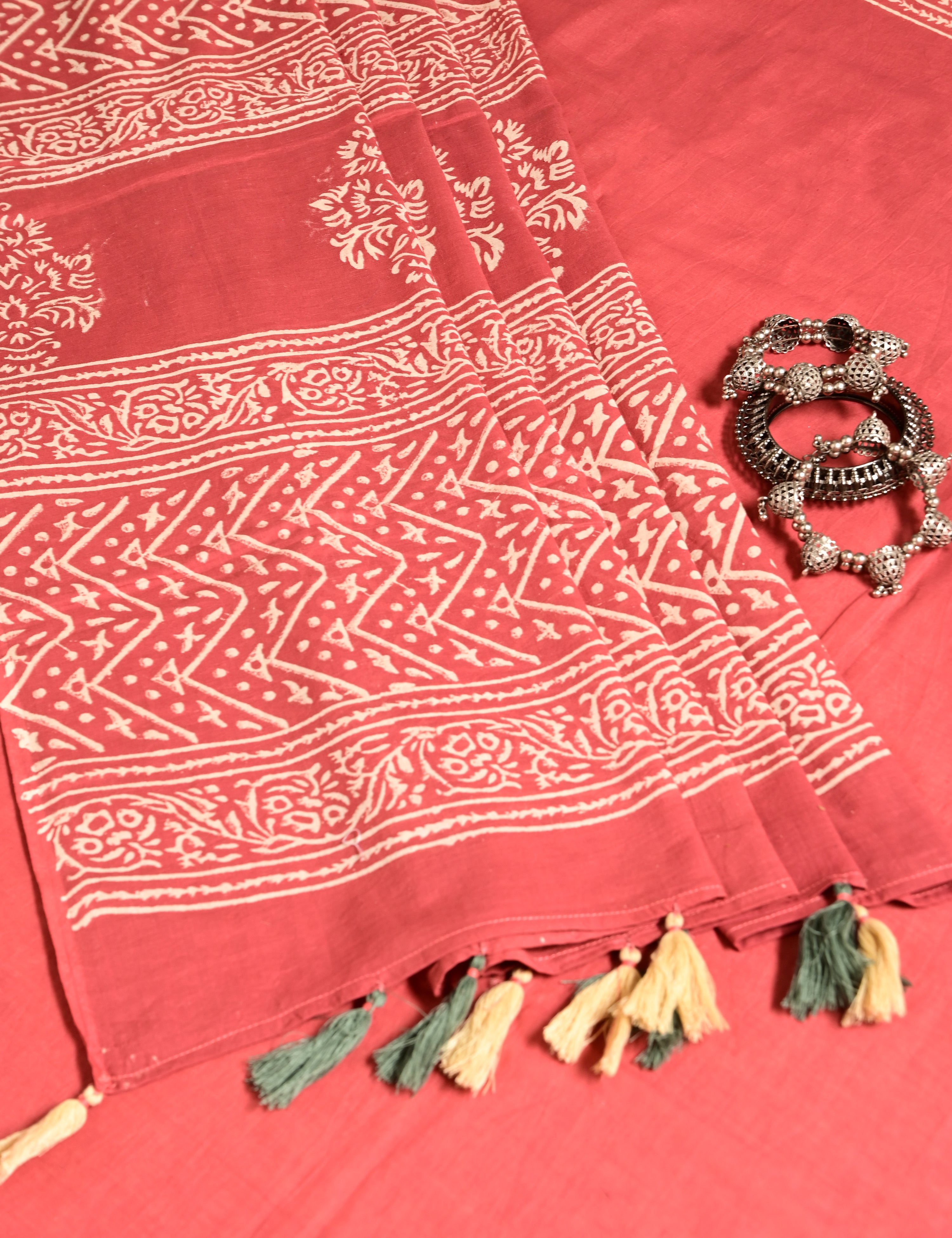 Nisarga Coral Bagru Saree