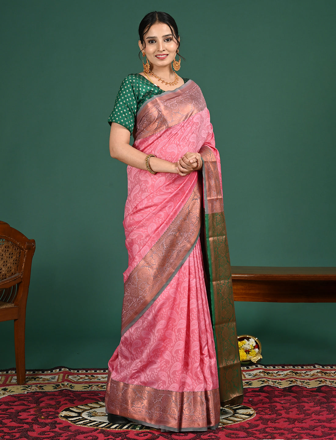 Aabha Pink Art Silk Pattu Saree