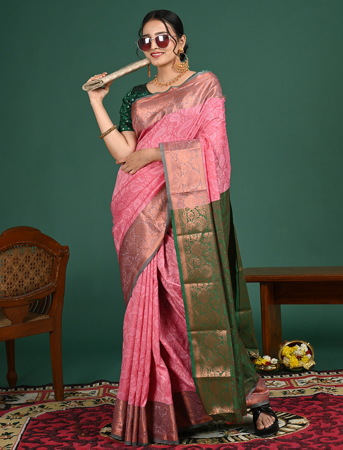 Aabha Pink Art Silk Pattu Saree