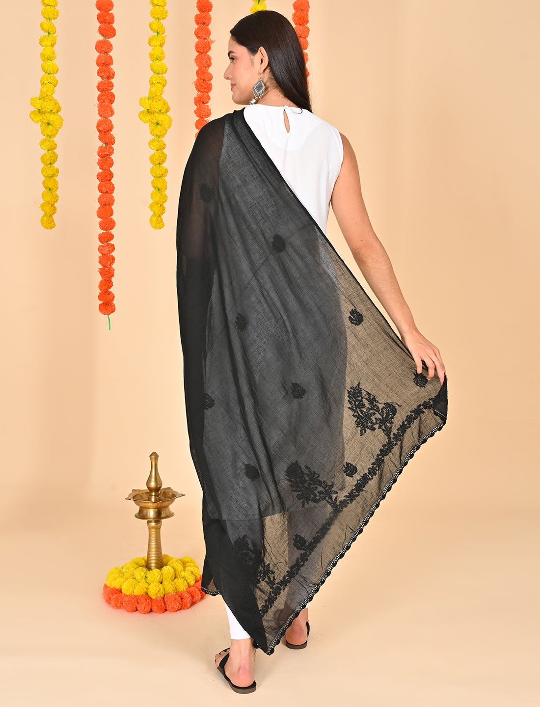 Ada Black Chikankari Dupatta
