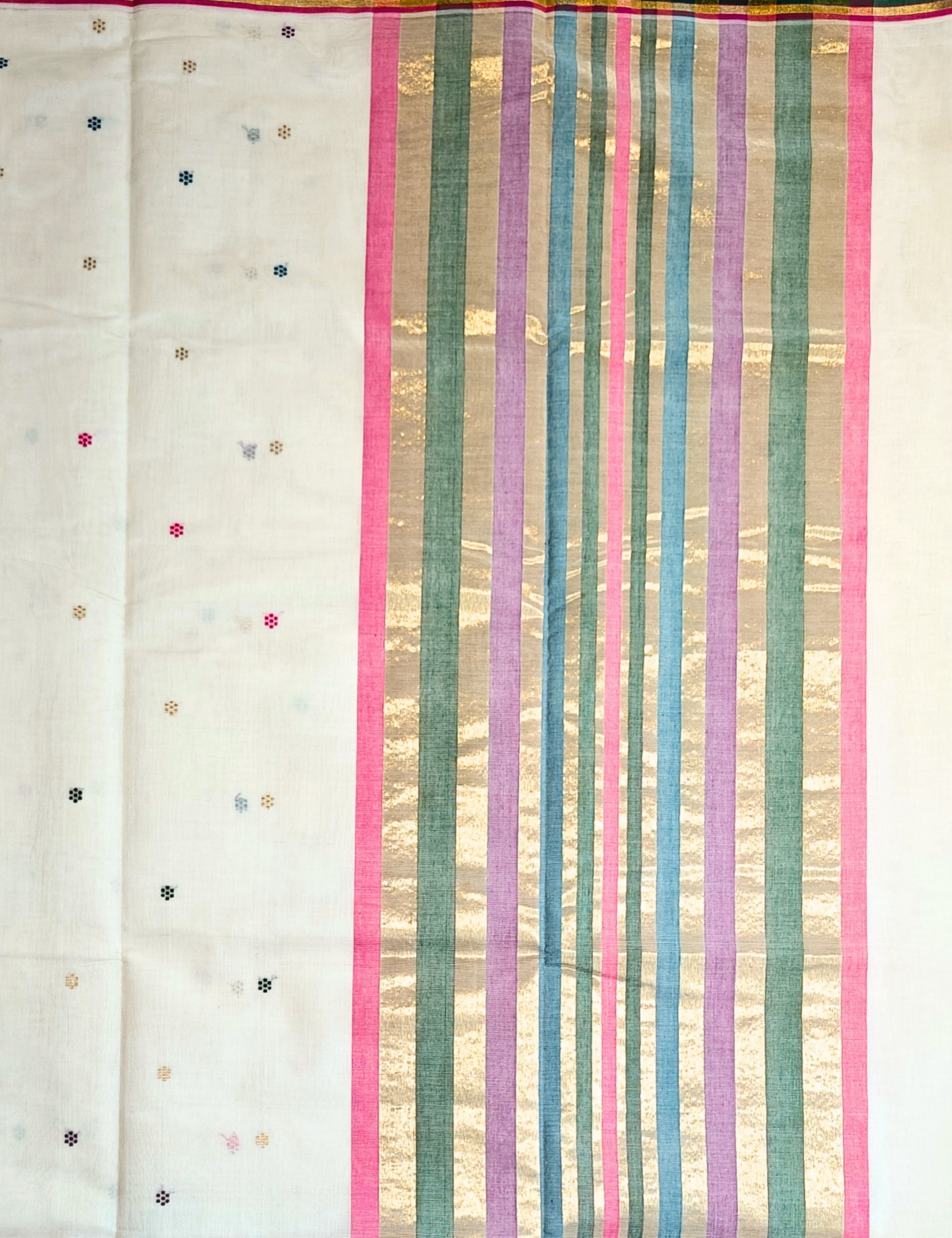 Indradhanush Cream Venkatagiri Jamdani Saree