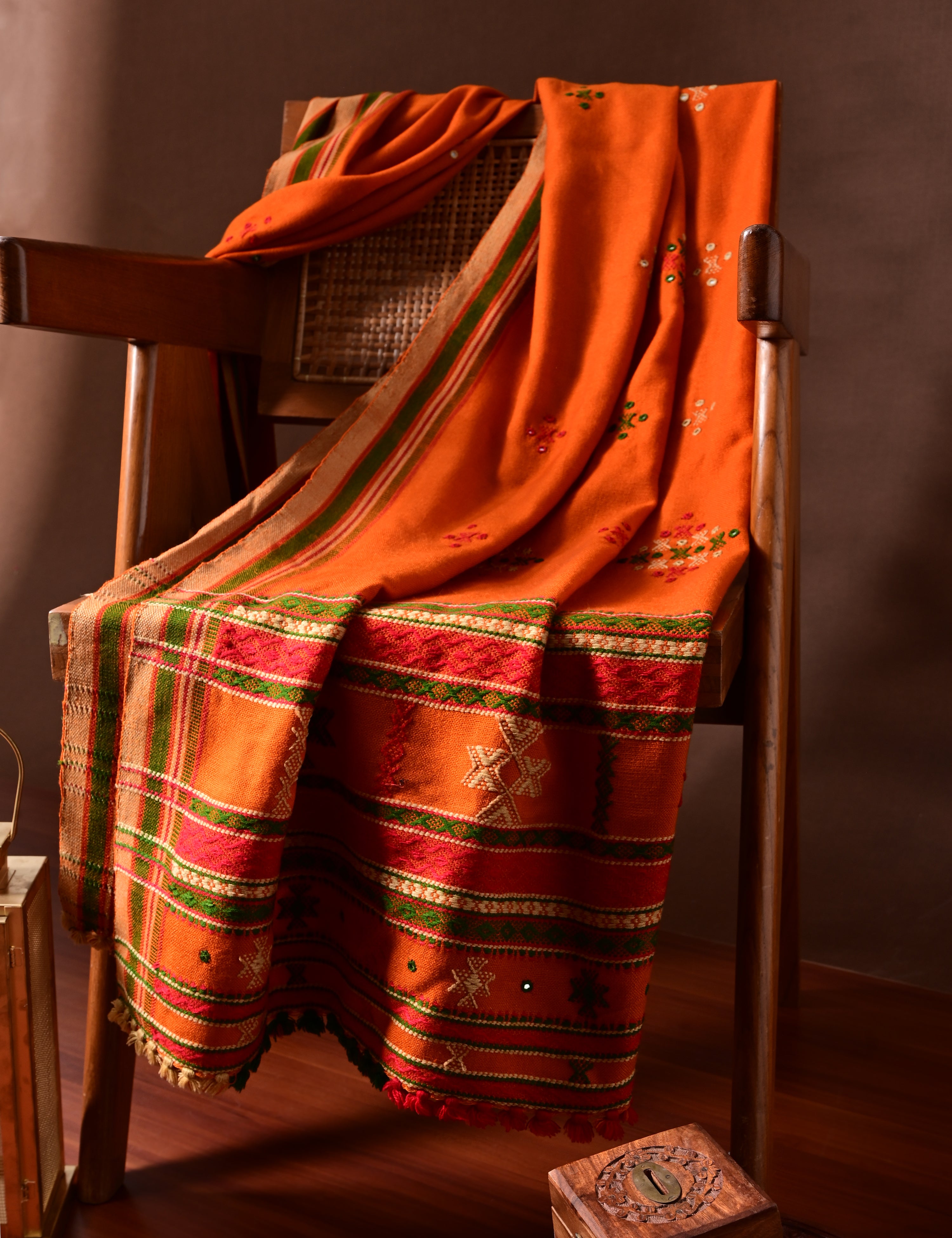 Thavare Orange Kutch Embroidery Shawl