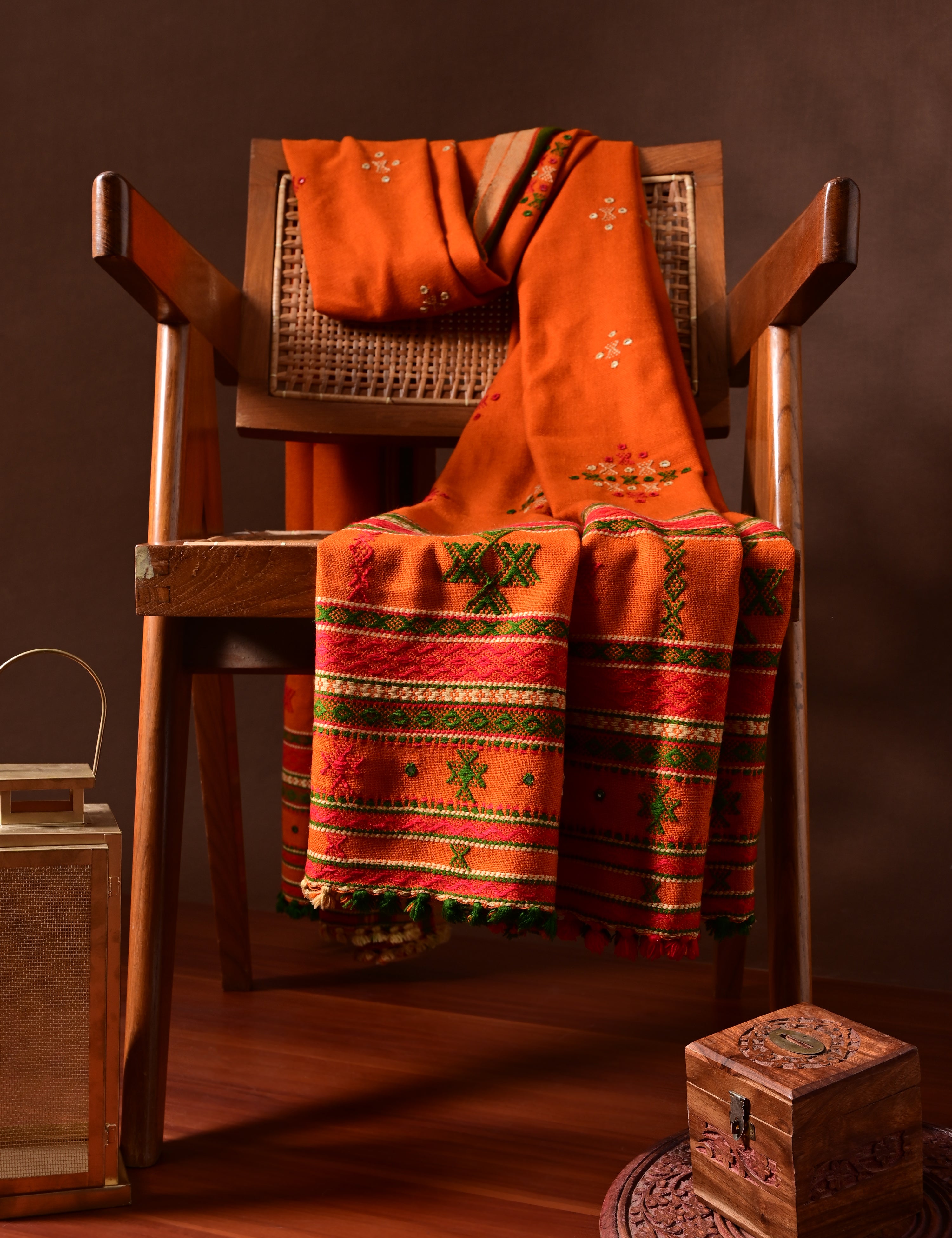 Thavare Orange Kutch Embroidery Shawl