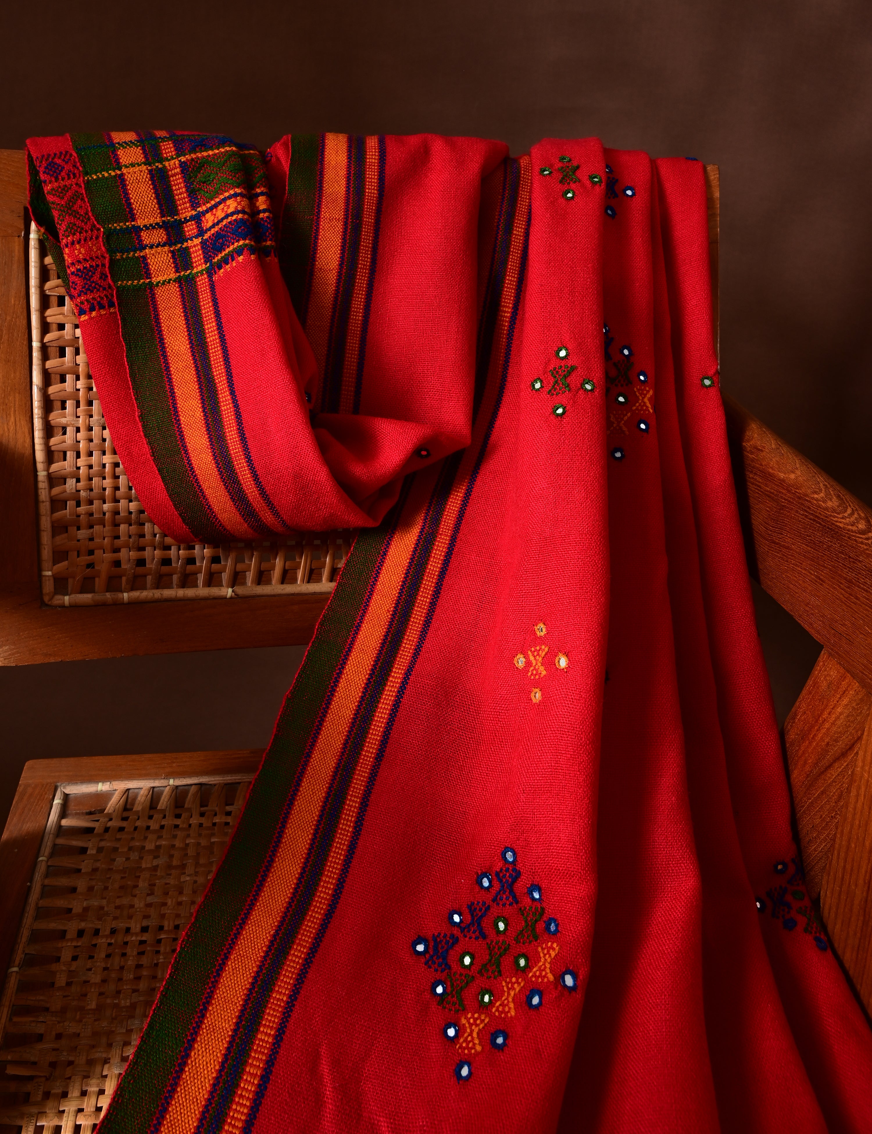 Thavare Red Kutch Embroidery Shawl