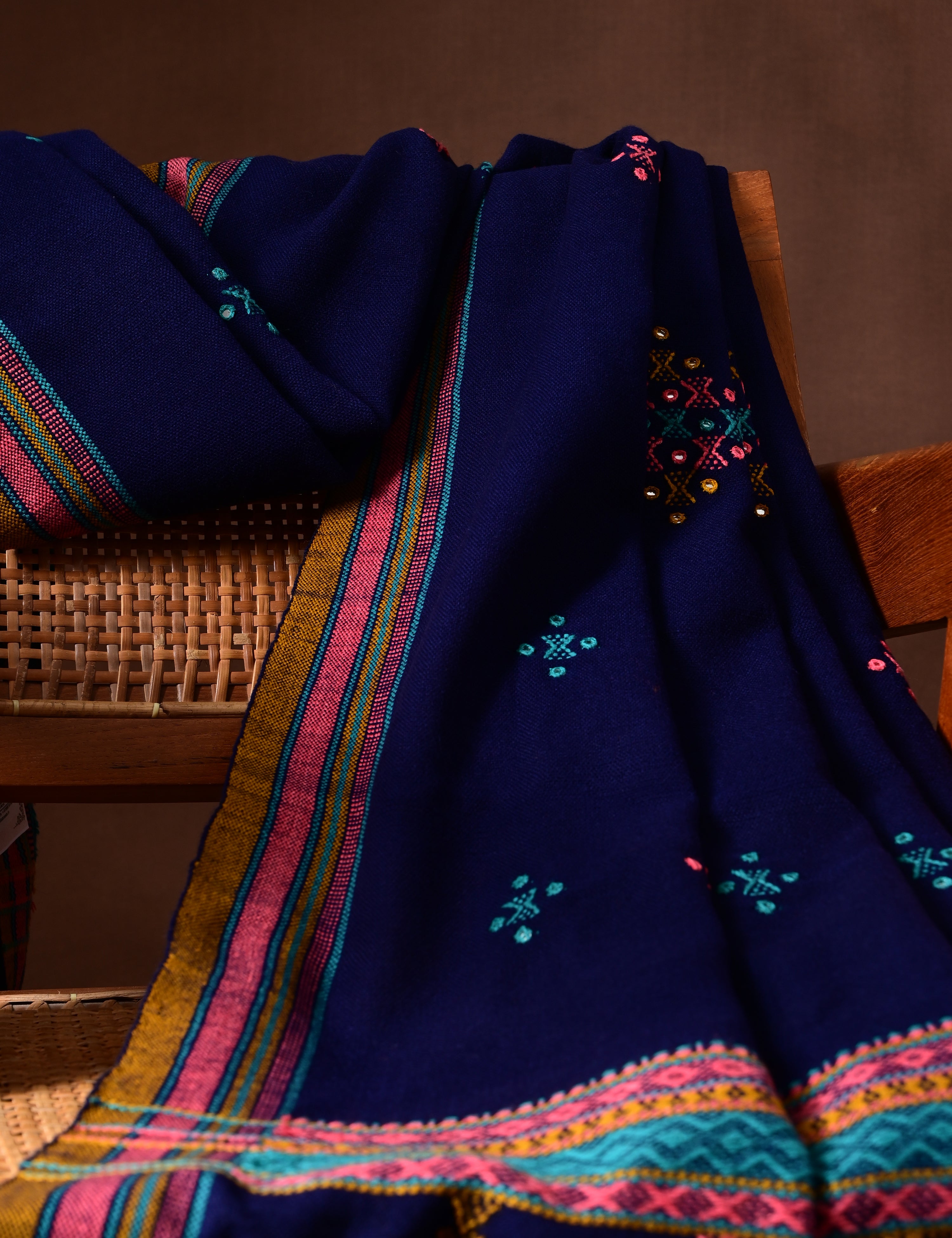 Thavare Royal Blue Kutch Embroidery Shawl