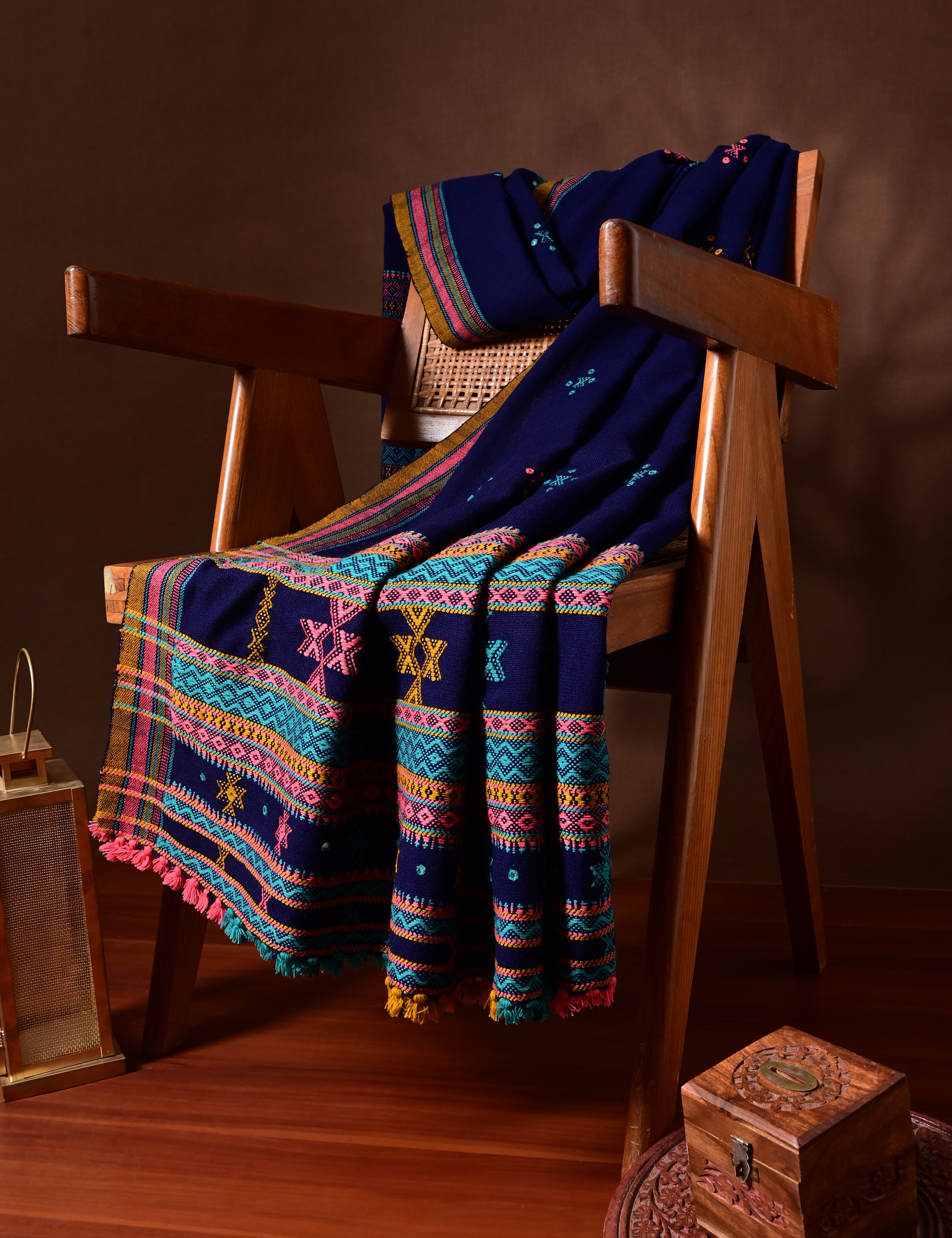 Thavare Royal Blue Kutch Embroidery Shawl