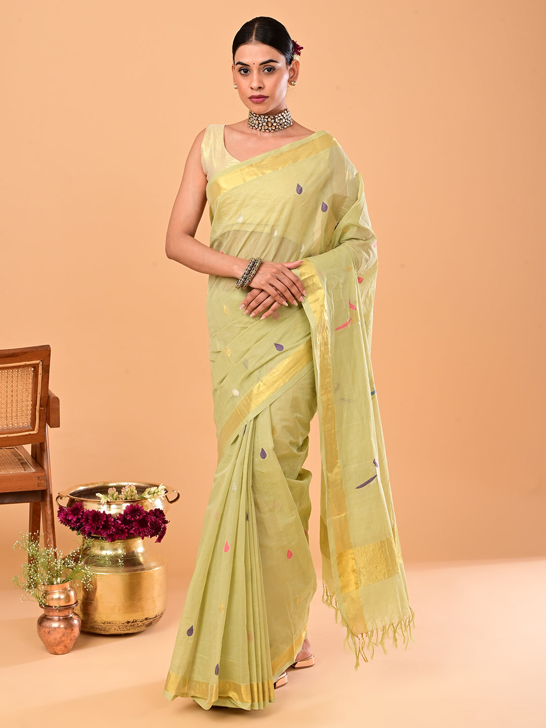 Popat Green Venkatagiri Jamdani Saree