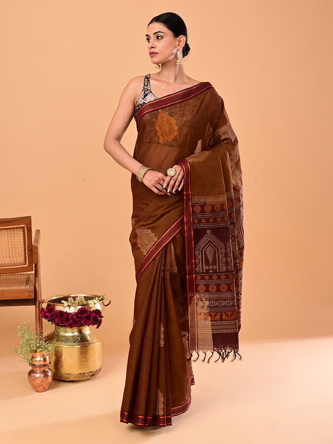 Brown Negamam Cotton Saree