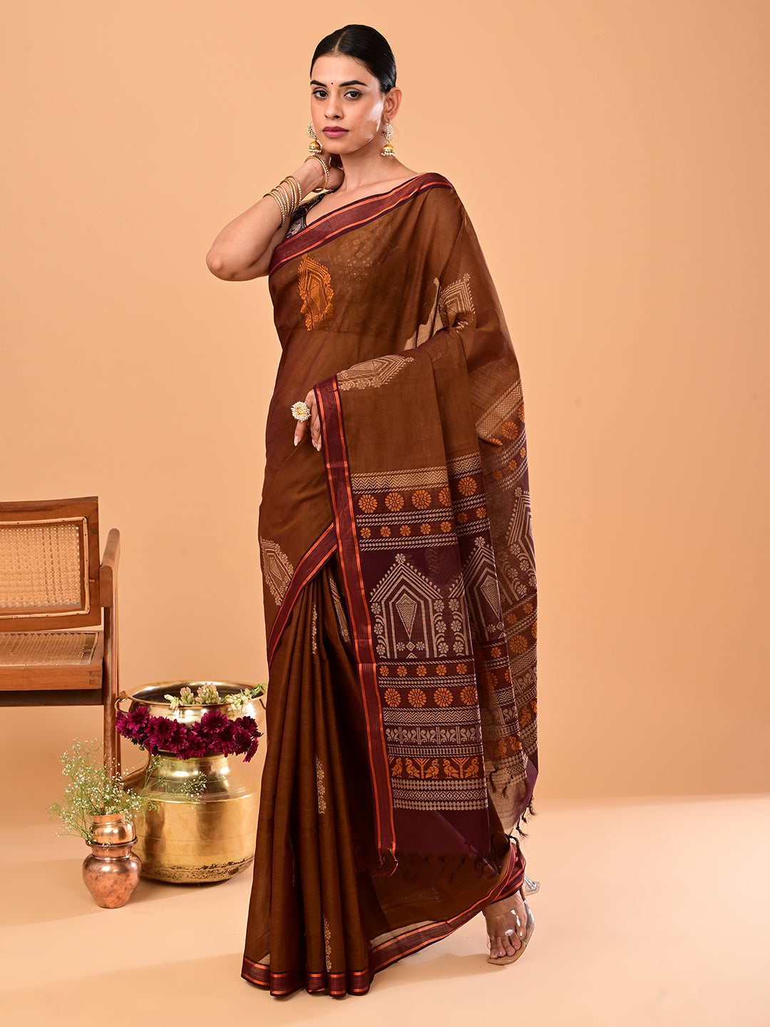 Brown Negamam Cotton Saree