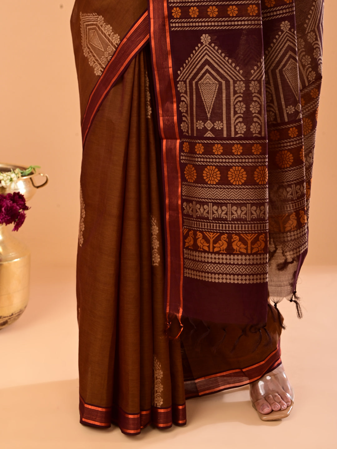 Brown Negamam Cotton Saree