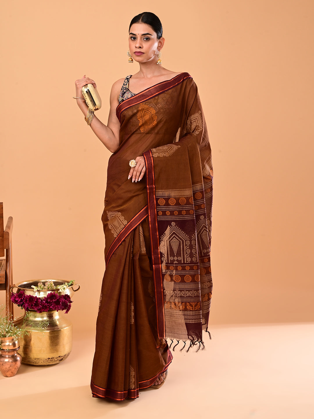 Brown Negamam Cotton Saree