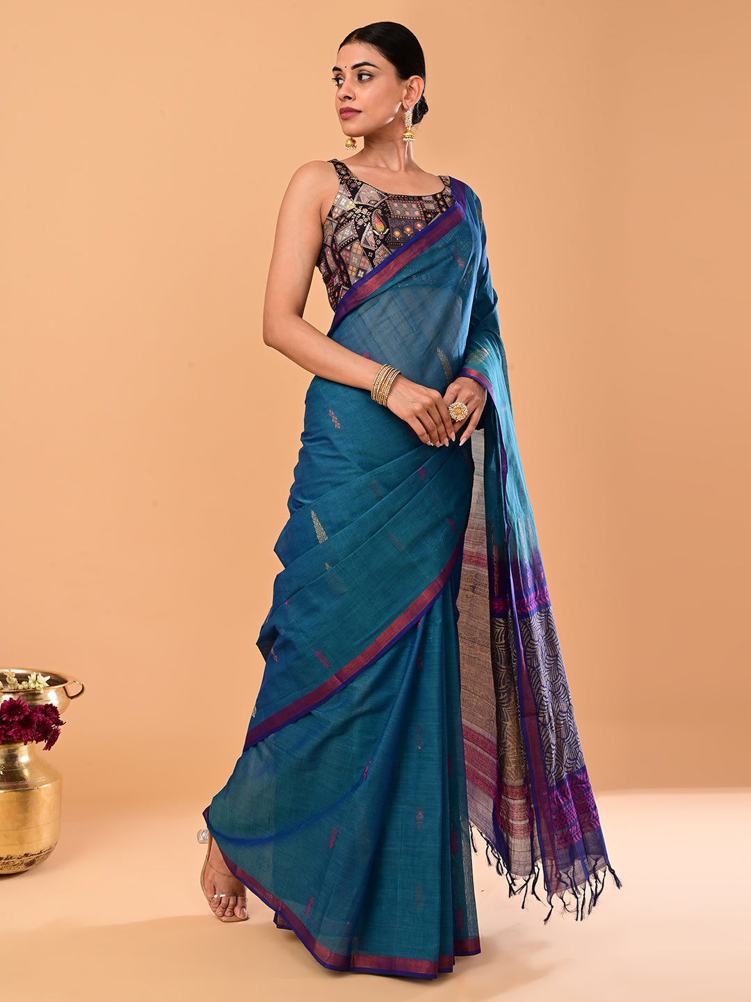 Turquoise Negamam Cotton Saree