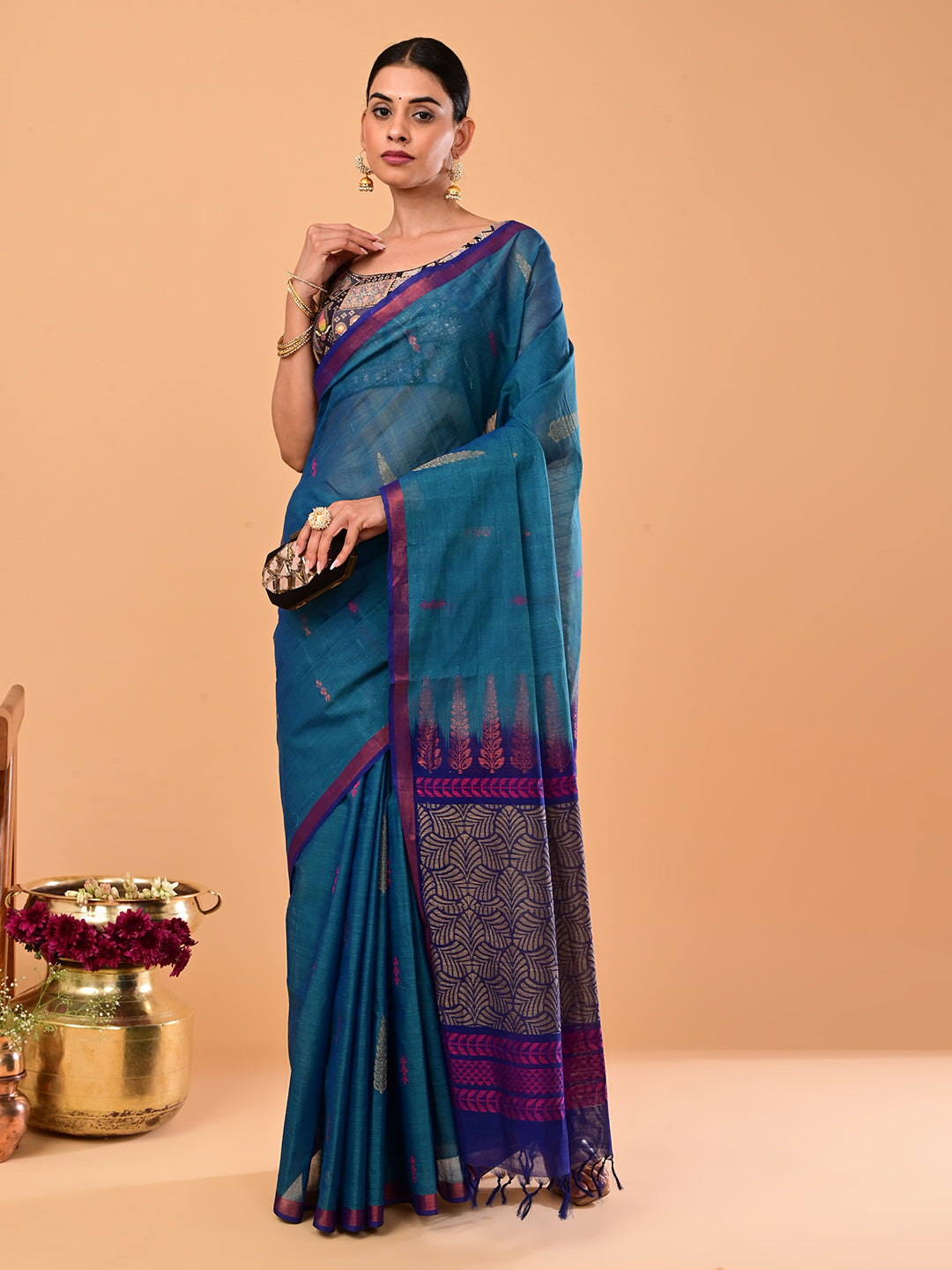 Turquoise Negamam Cotton Saree