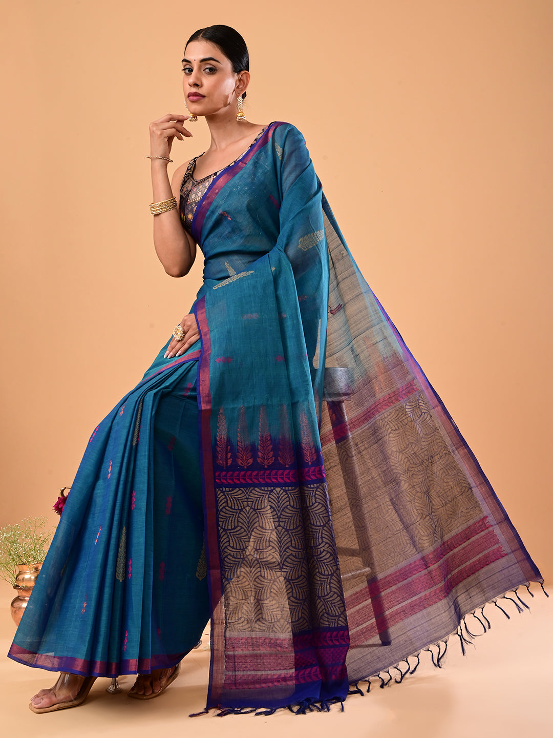Turquoise Negamam Cotton Saree