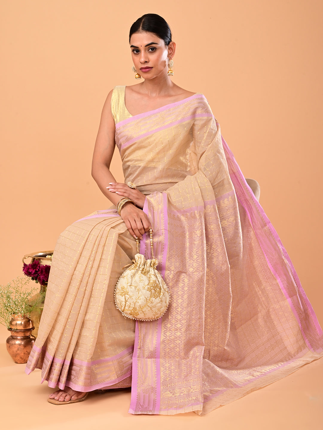 Kili Beige Venkatagiri Saree