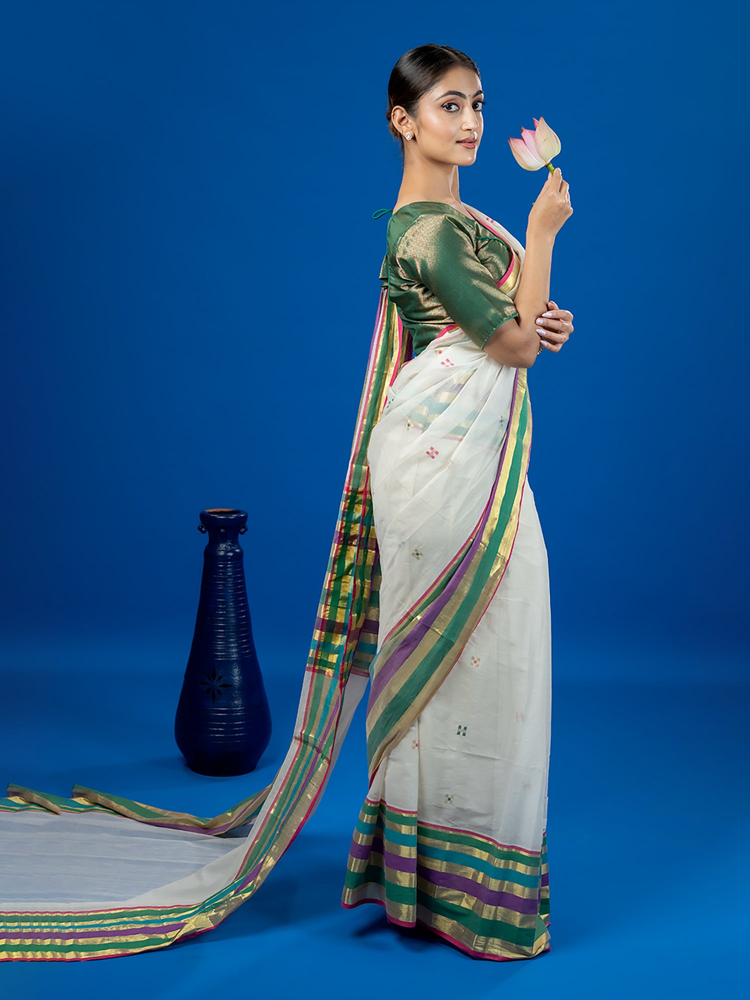 Indradhanush White Venkatagiri Saree