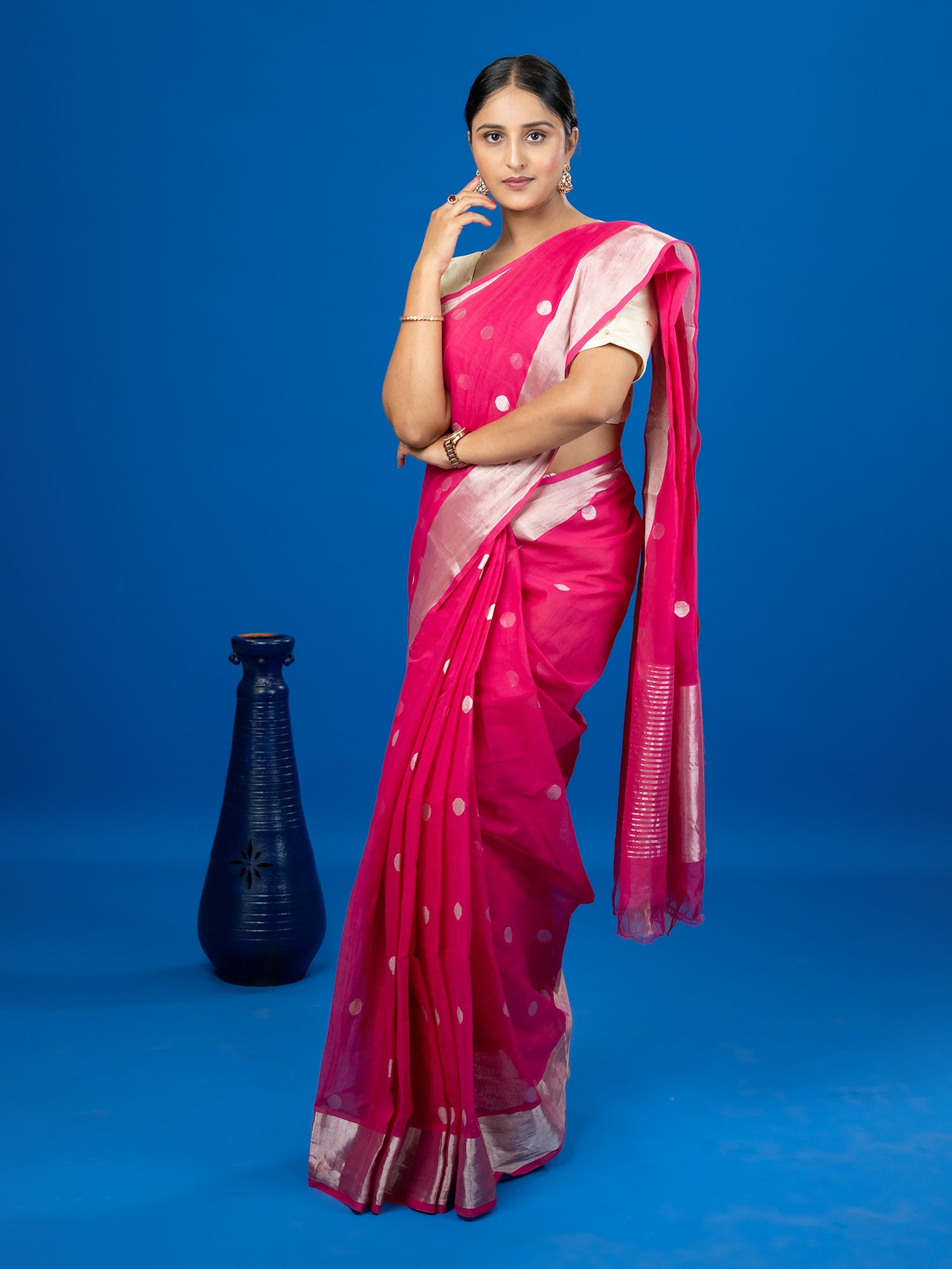 Polka Fuchsia Venkatagiri Saree