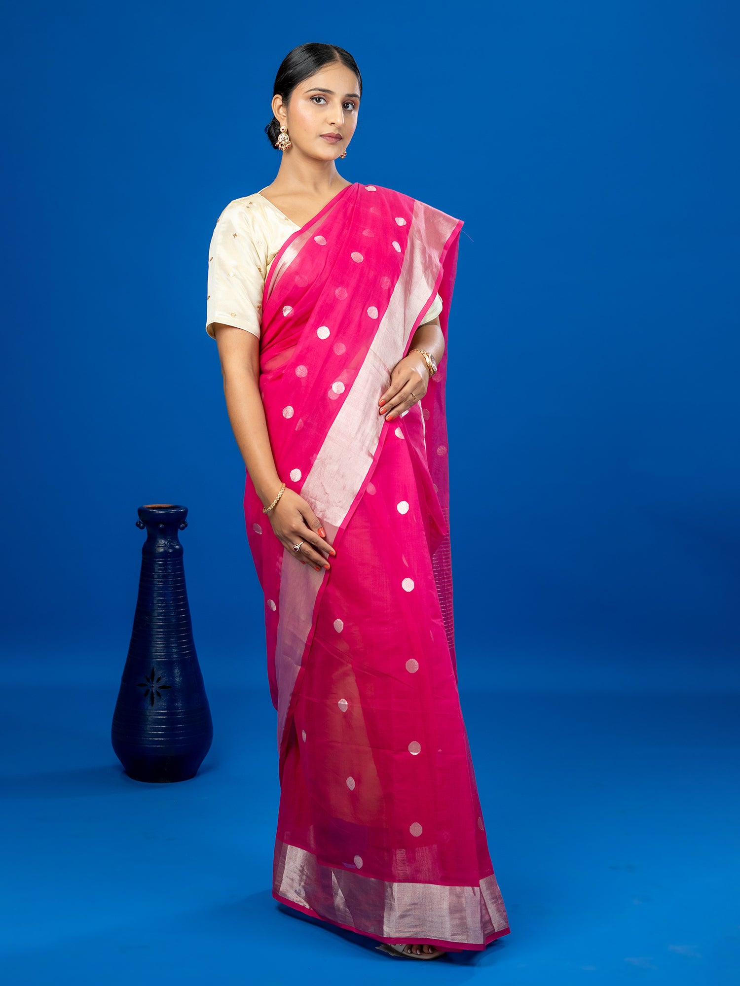 Polka Fuchsia Venkatagiri Saree