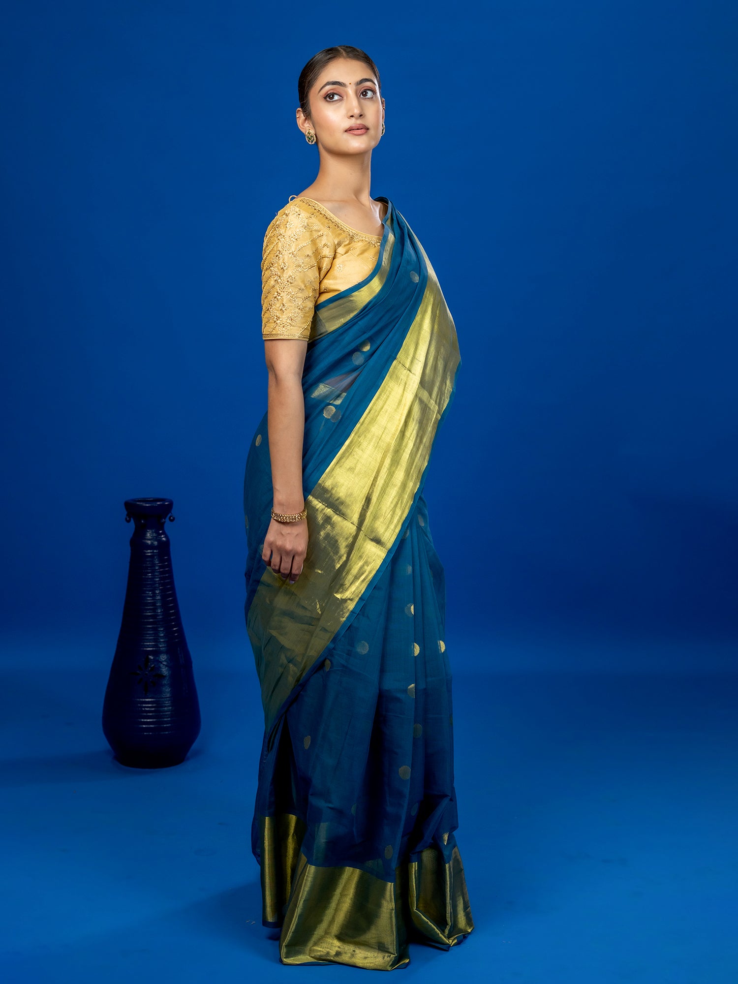Polka Teal Venkatagiri Saree