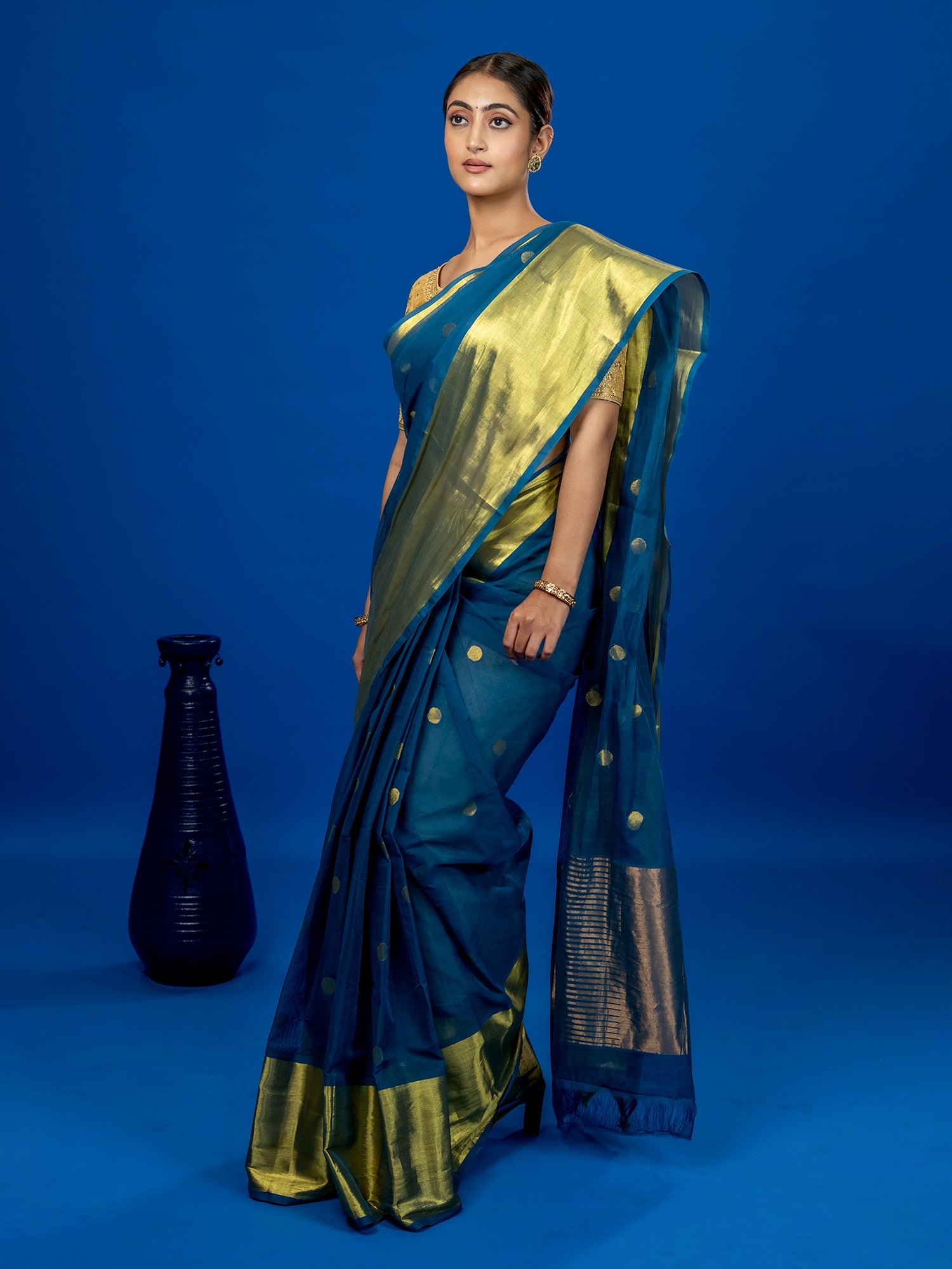 Polka Teal Venkatagiri Saree