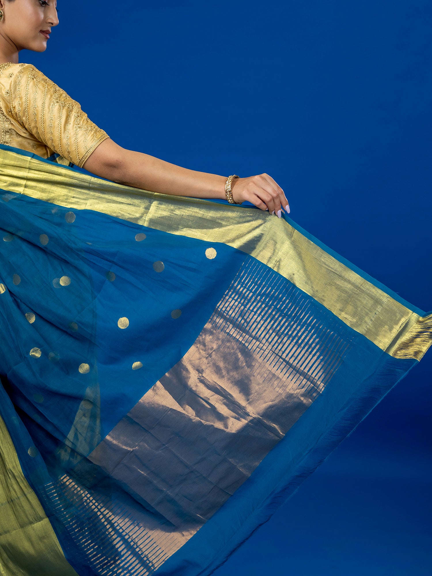 Polka Teal Venkatagiri Saree