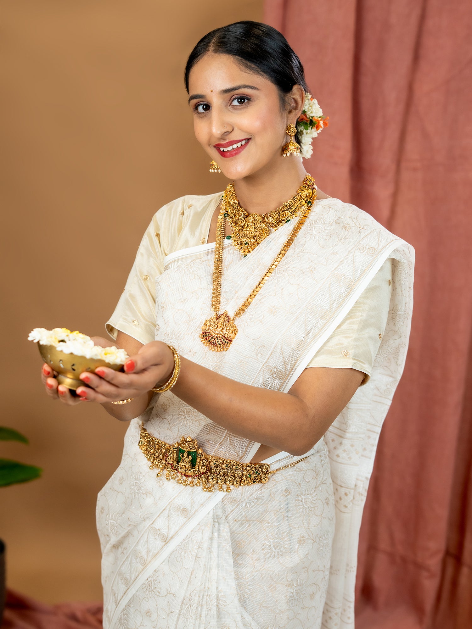Malar White Hand Block Print Saree