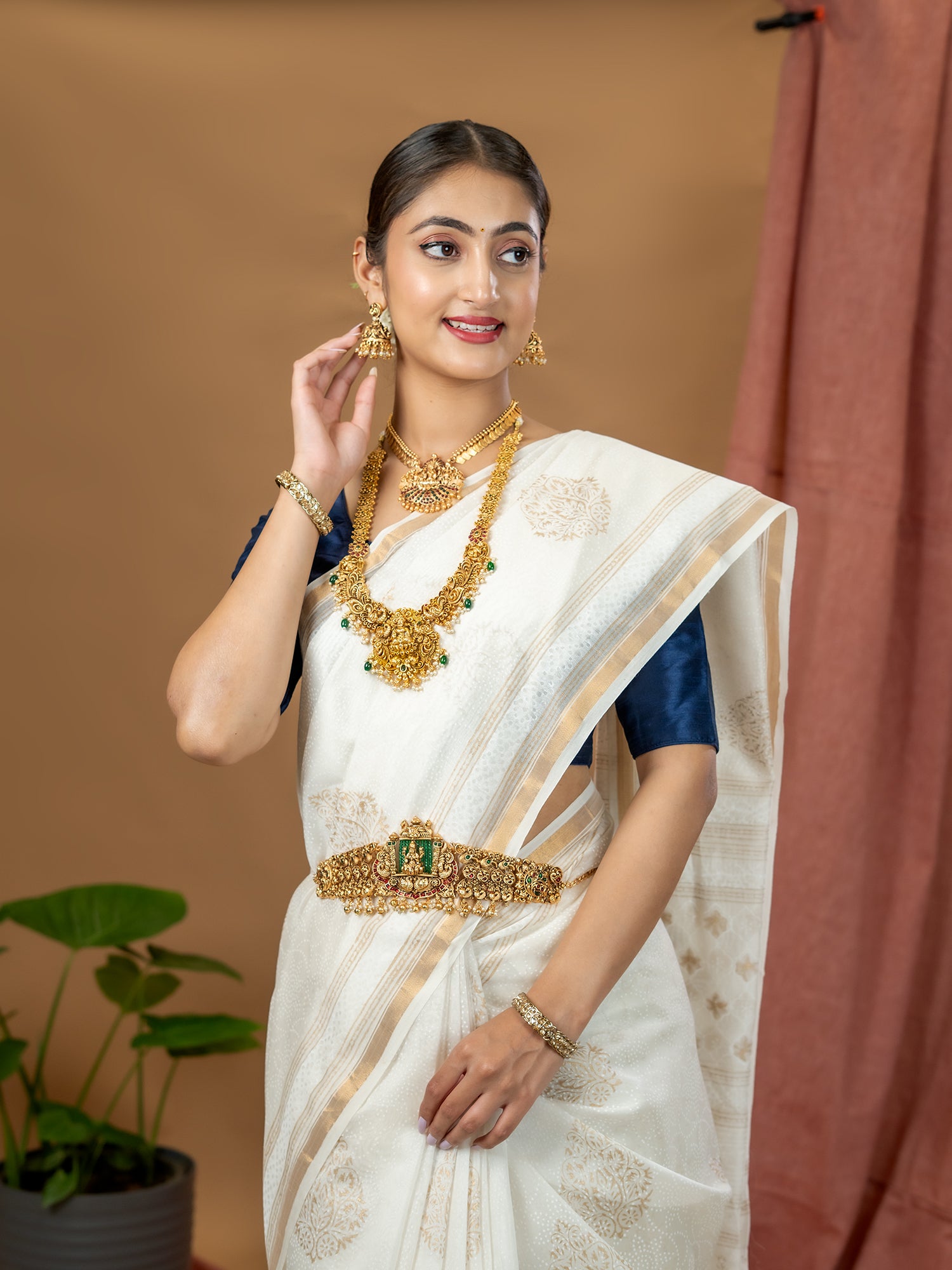 Malar White Hand Block Print Saree