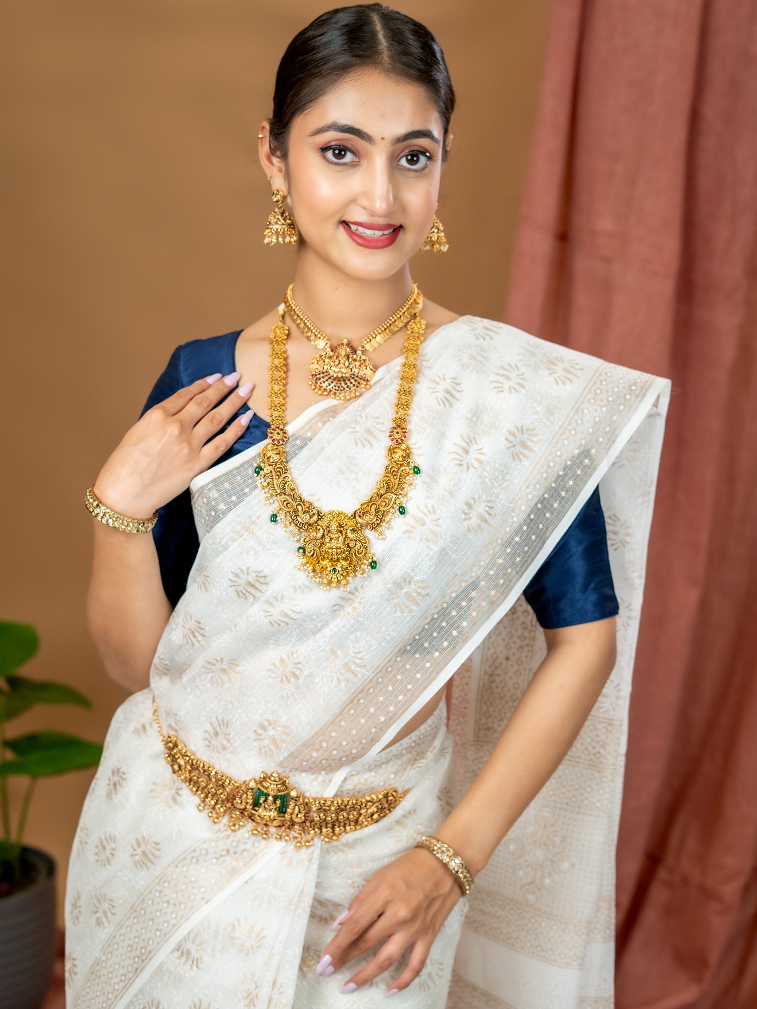 Malar Cream Hand Block Print Saree