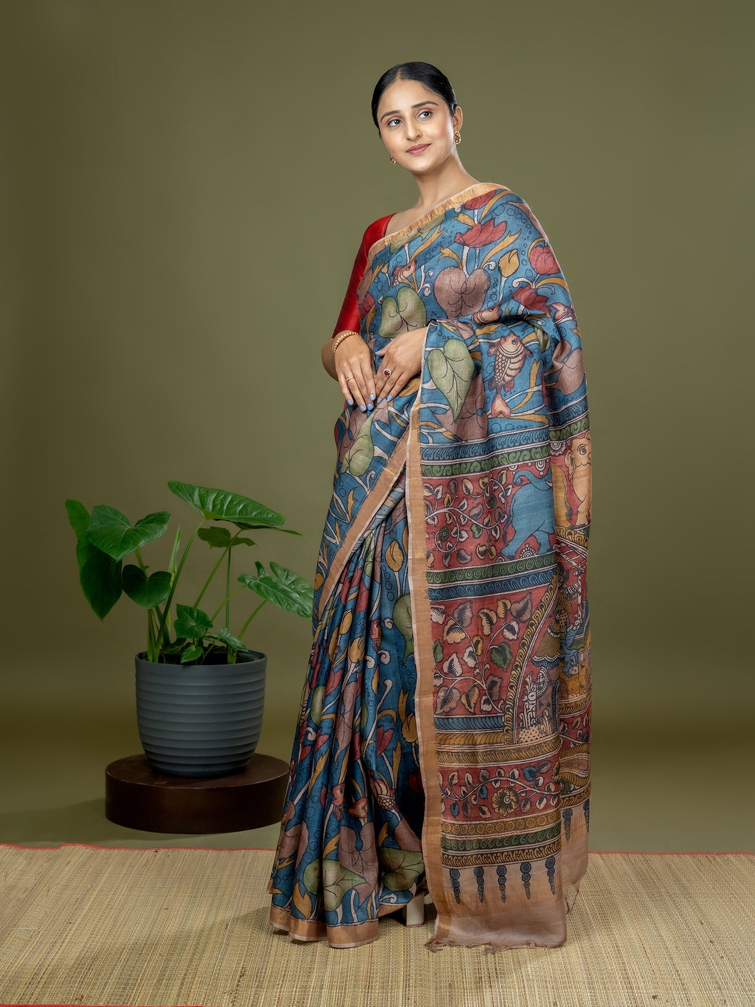 Manjari Cobalt Blue Kalamkari Saree