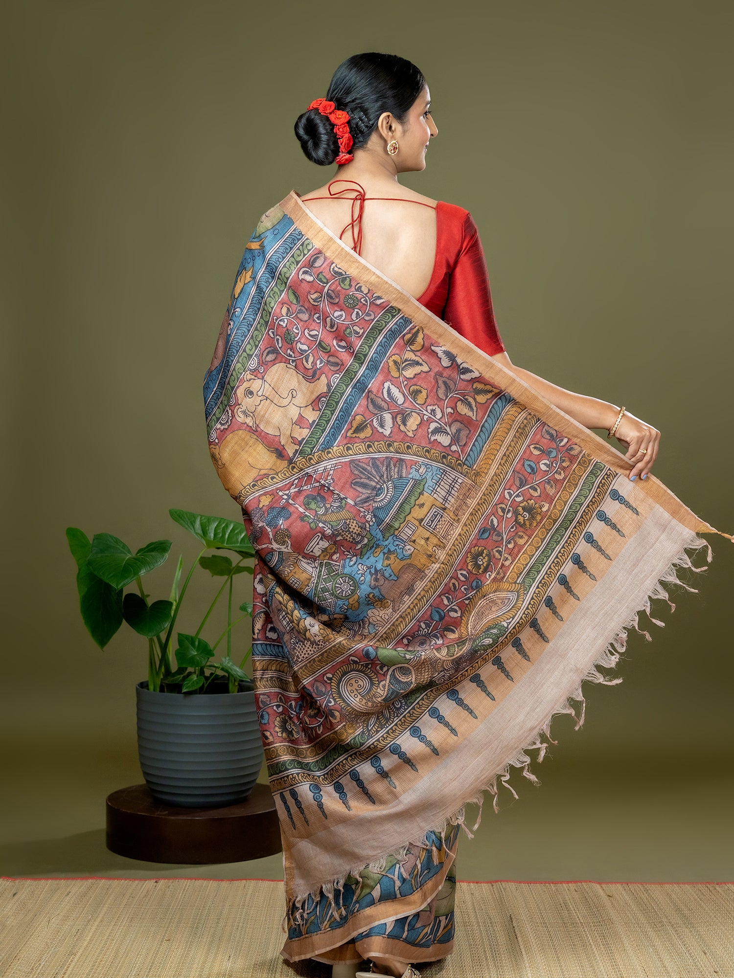 Manjari Blue Kalamkari Saree