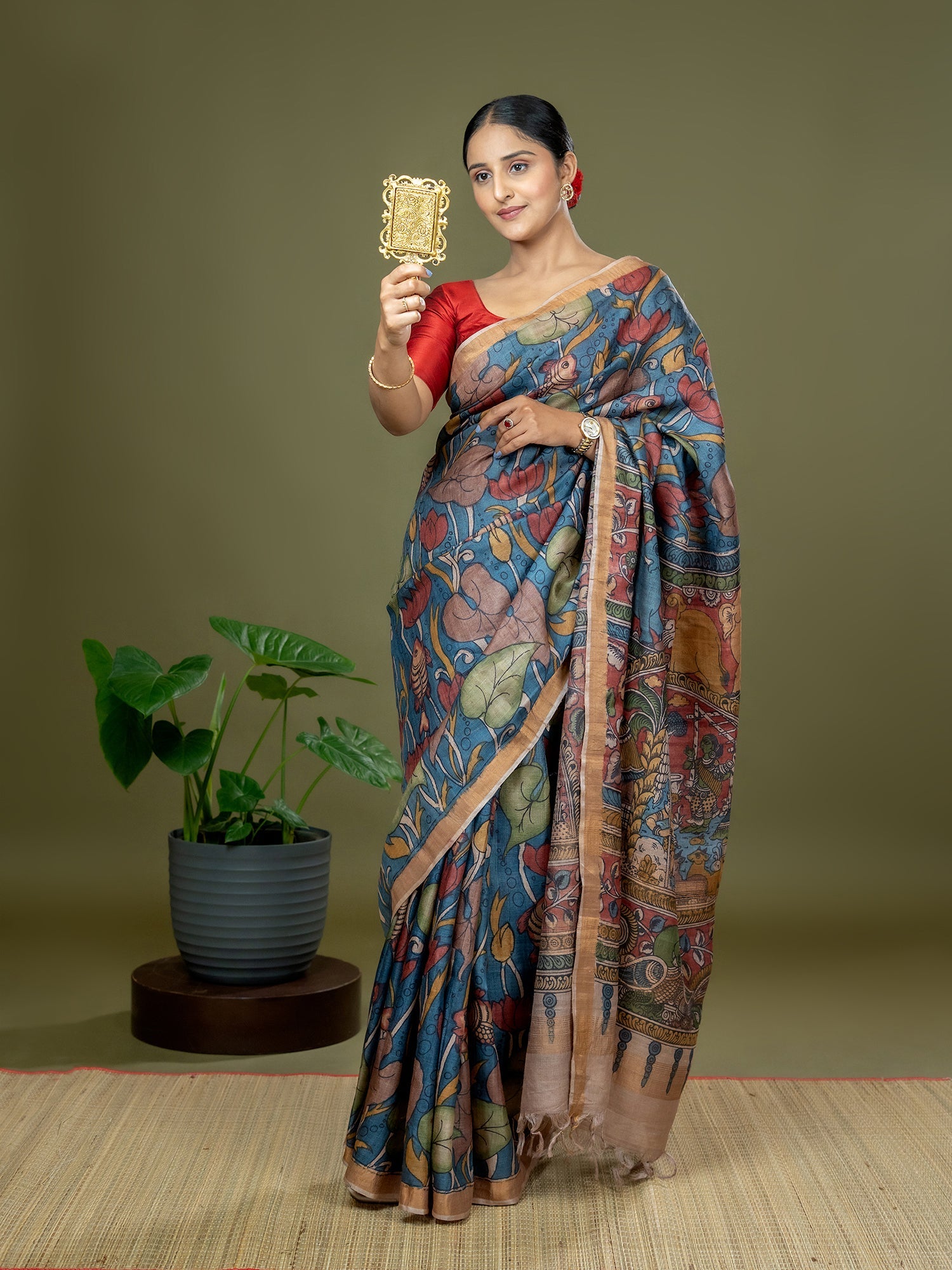Manjari Cobalt Blue Kalamkari Saree