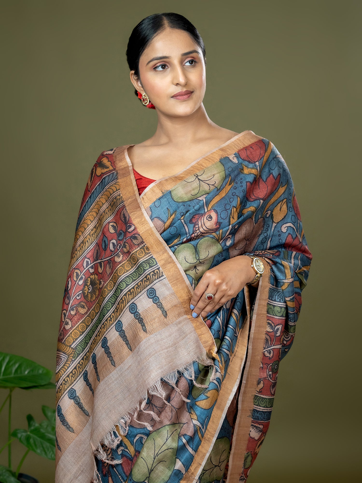 Manjari Blue Kalamkari Saree