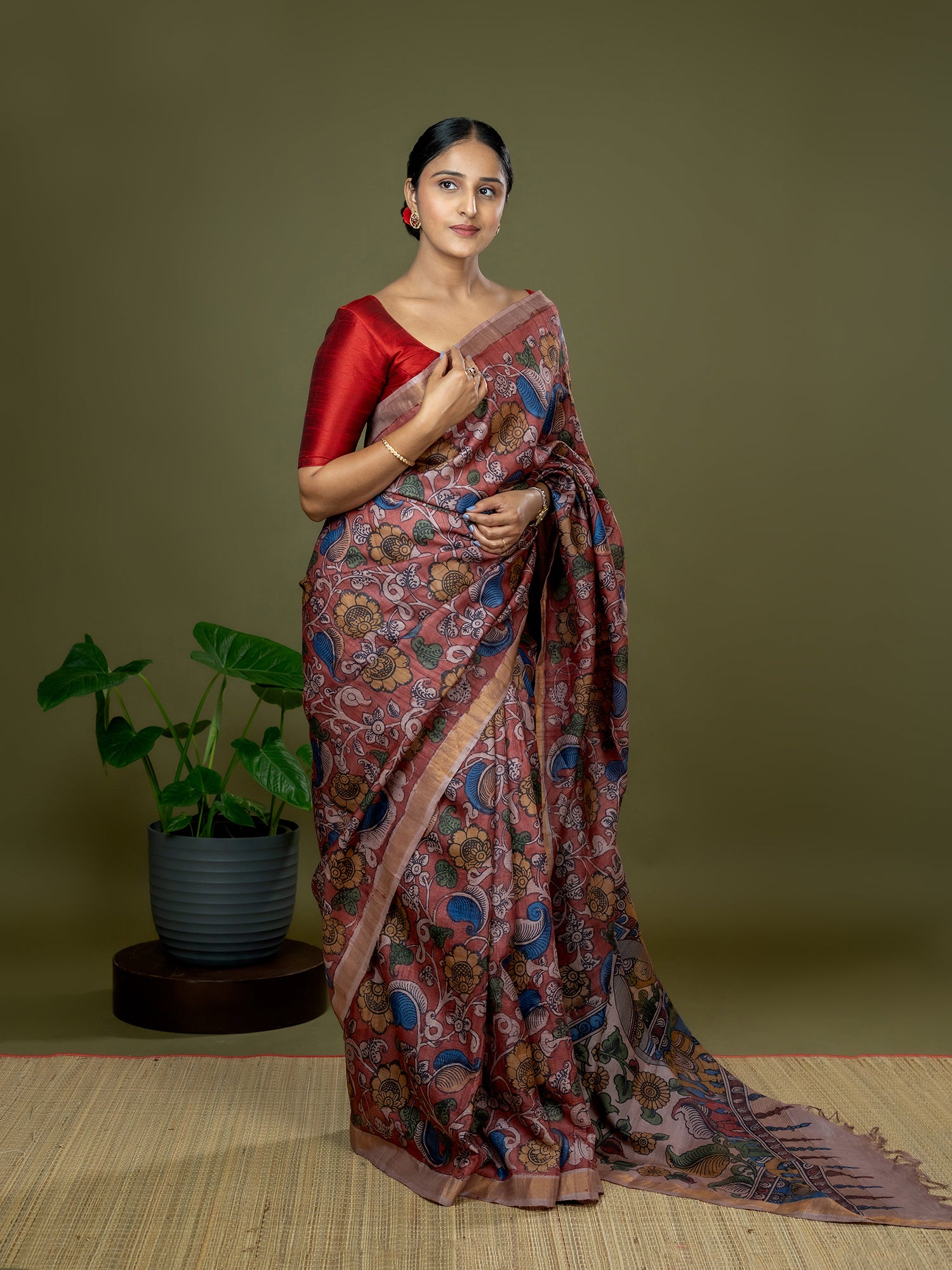 Manjari Red Kalamkari Saree