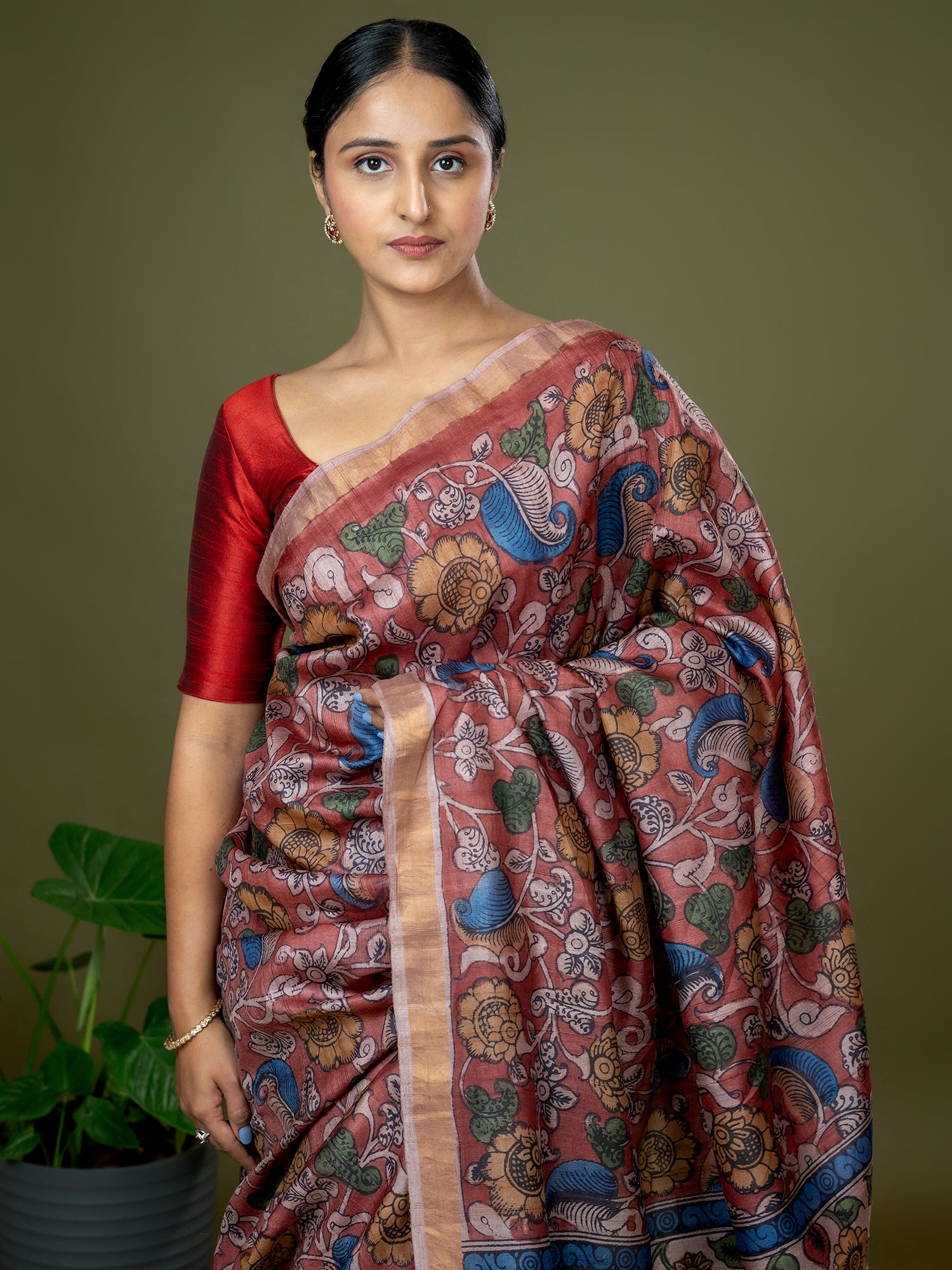Manjari Red Kalamkari Saree