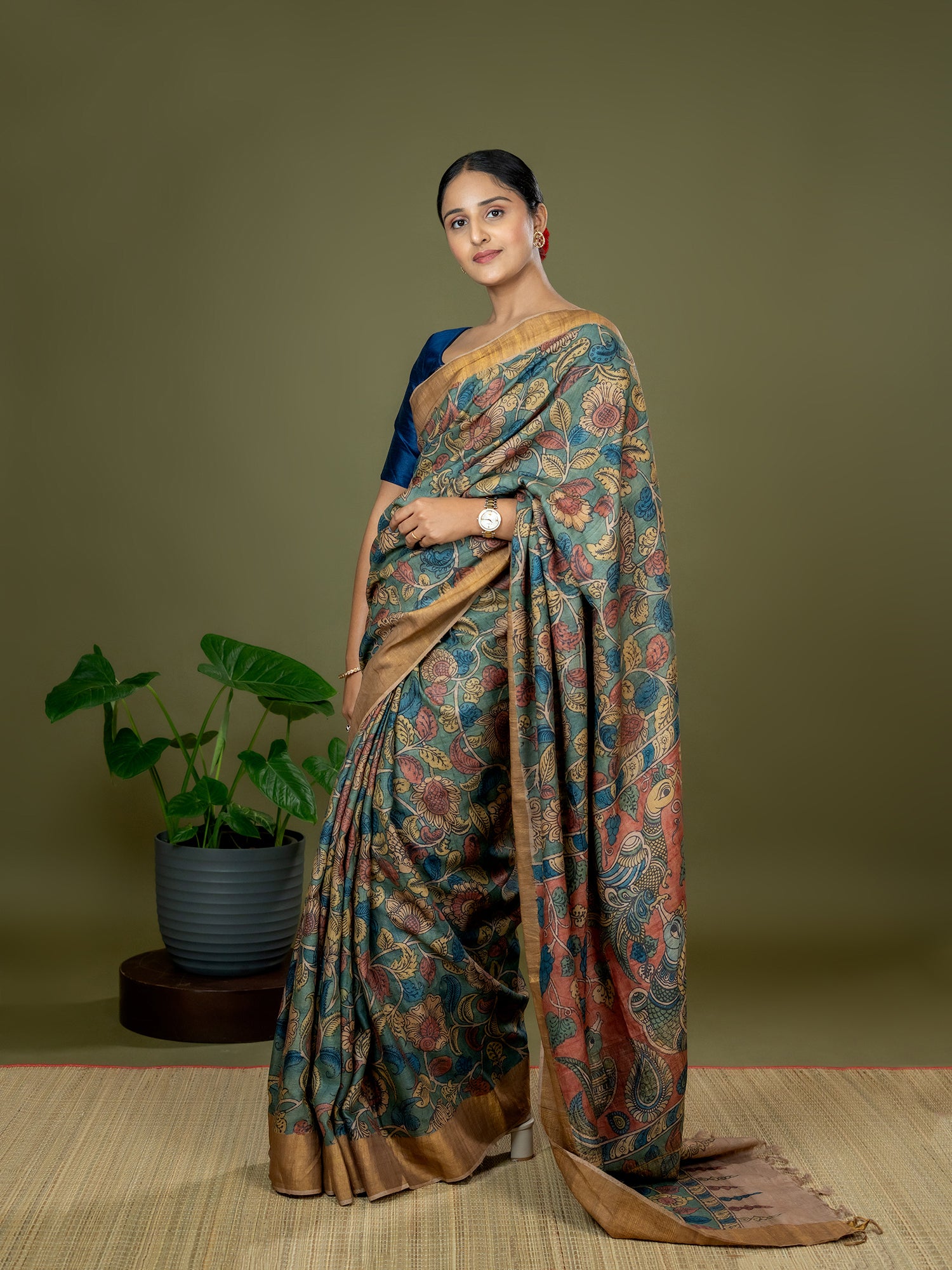 Manjari Green Kalamkari Saree