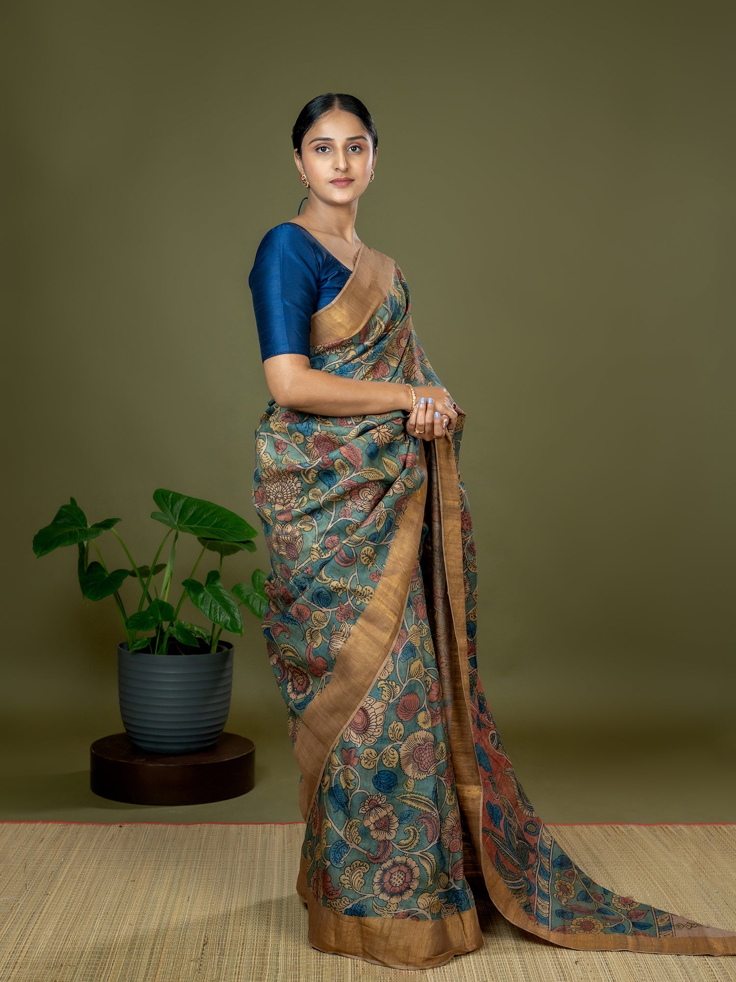 Manjari Green Kalamkari Saree