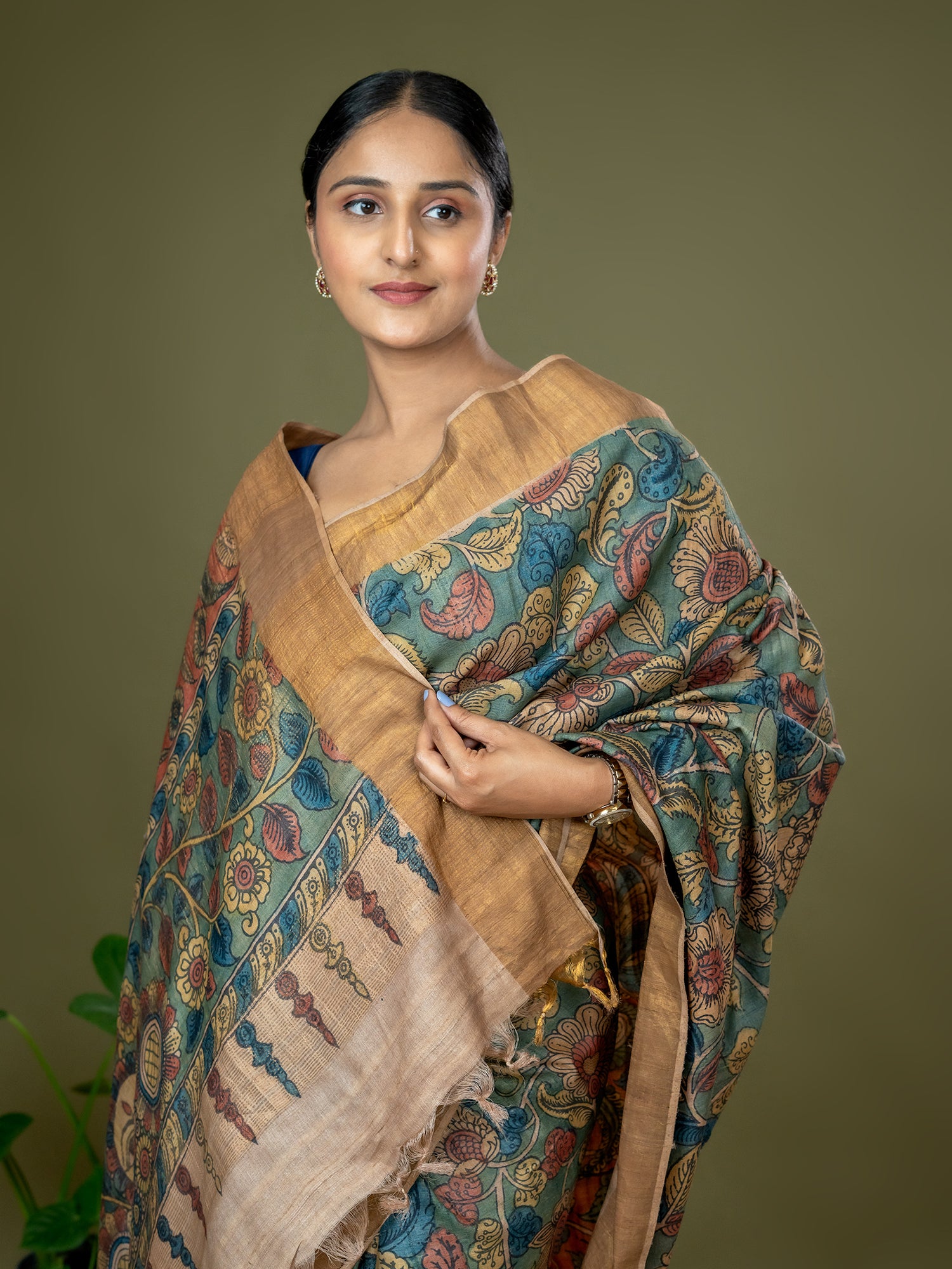 Manjari Green Kalamkari Saree