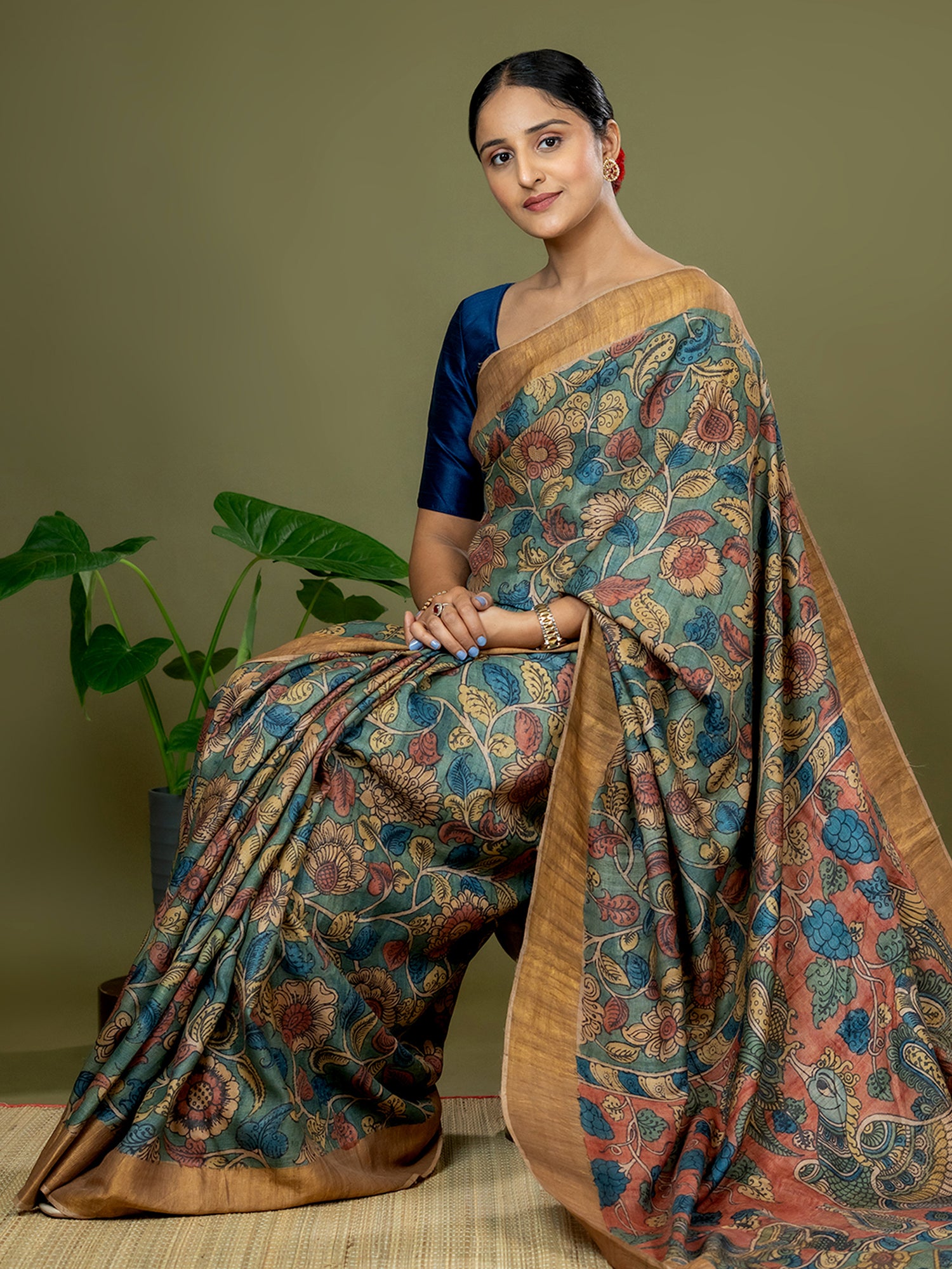 Manjari Green Kalamkari Saree